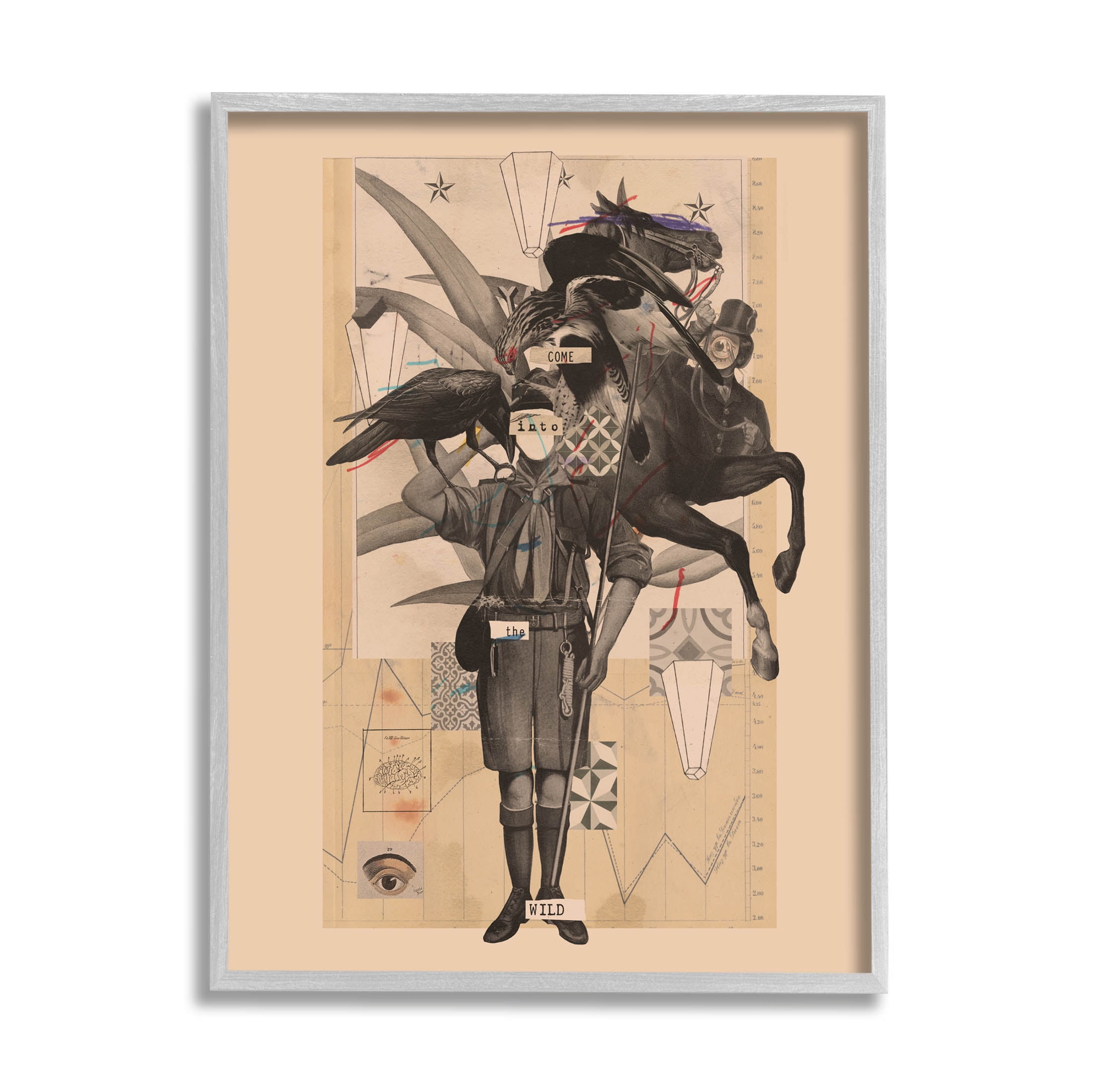 Stupell Industries Abstract Vintage Horse Text Collage Graphic Art Gray Framed Art Print Wall Art, Design by Matheus Lopes Castro