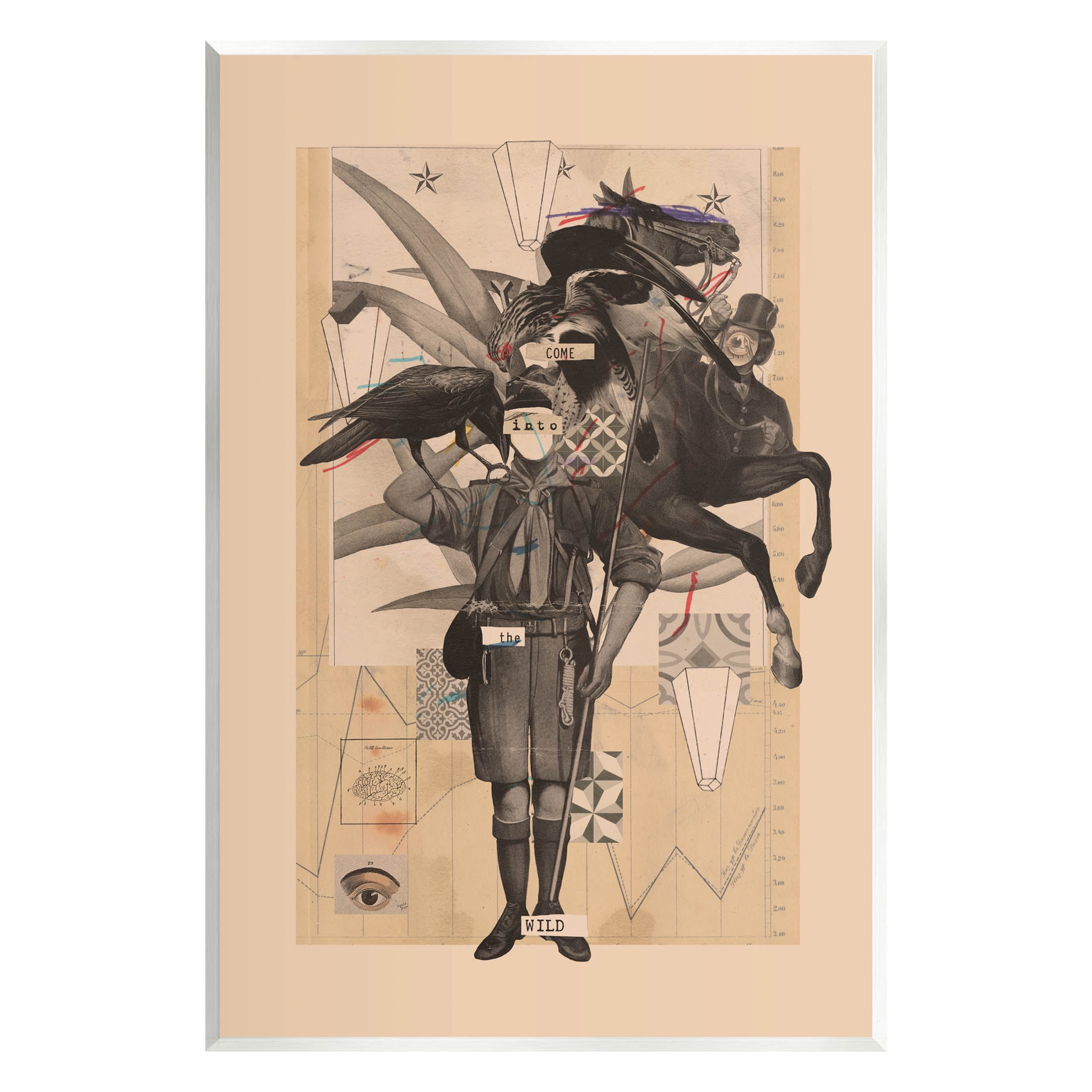 Stupell Industries Abstract Vintage Horse Text Collage Graphic Art Unframed Art Print Wall Art, Design by Matheus Lopes Castro