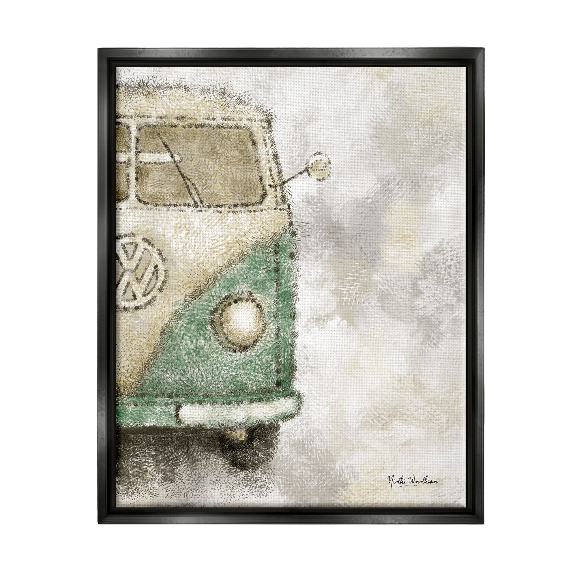 Stupell Industries Abstract Vintage Minibus Transportation Painting Black Floater Framed Art Print Wall Art, 25 x 31