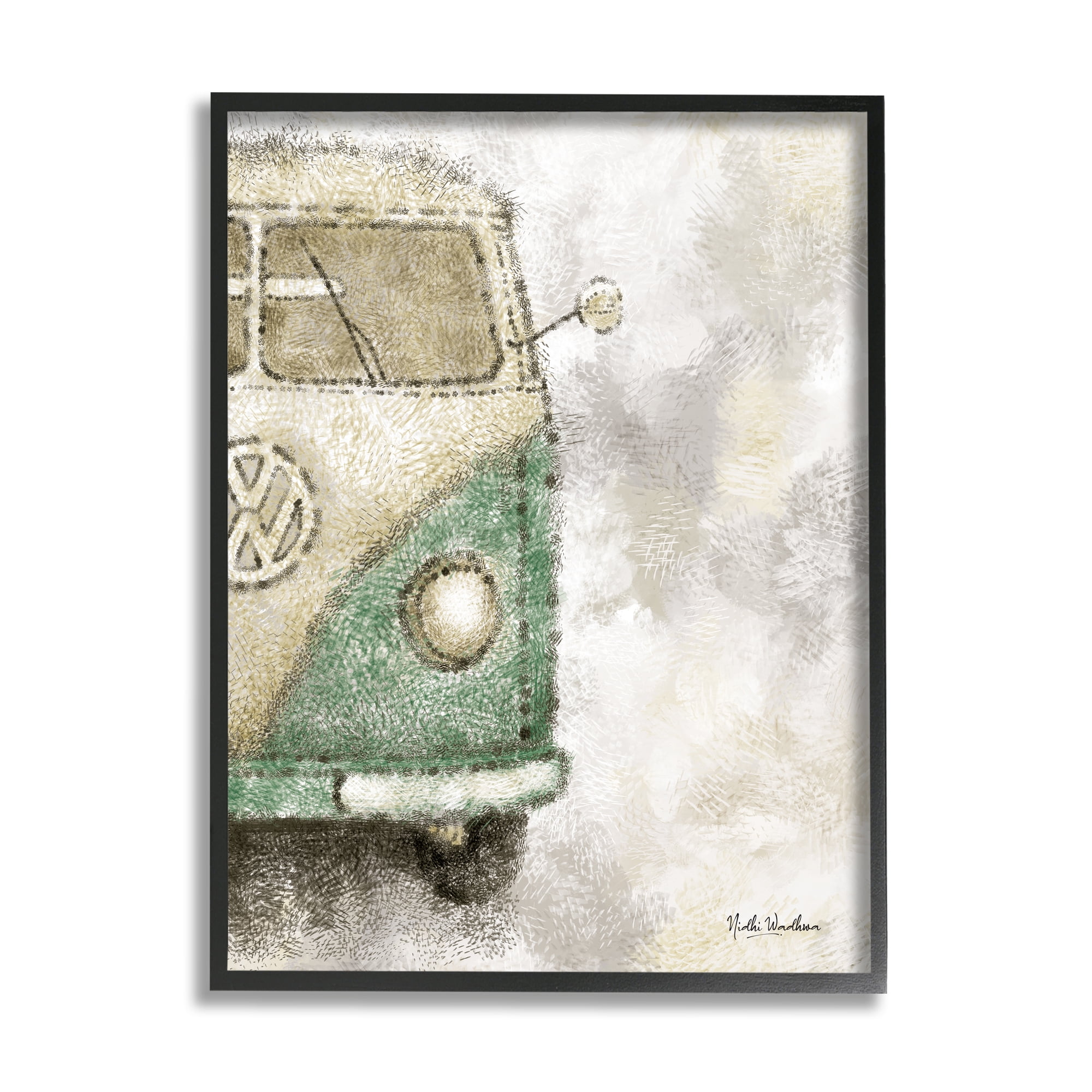 Stupell Industries Abstract Vintage Minibus Transportation Painting Black Framed Art Print Wall Art, 24 x 30