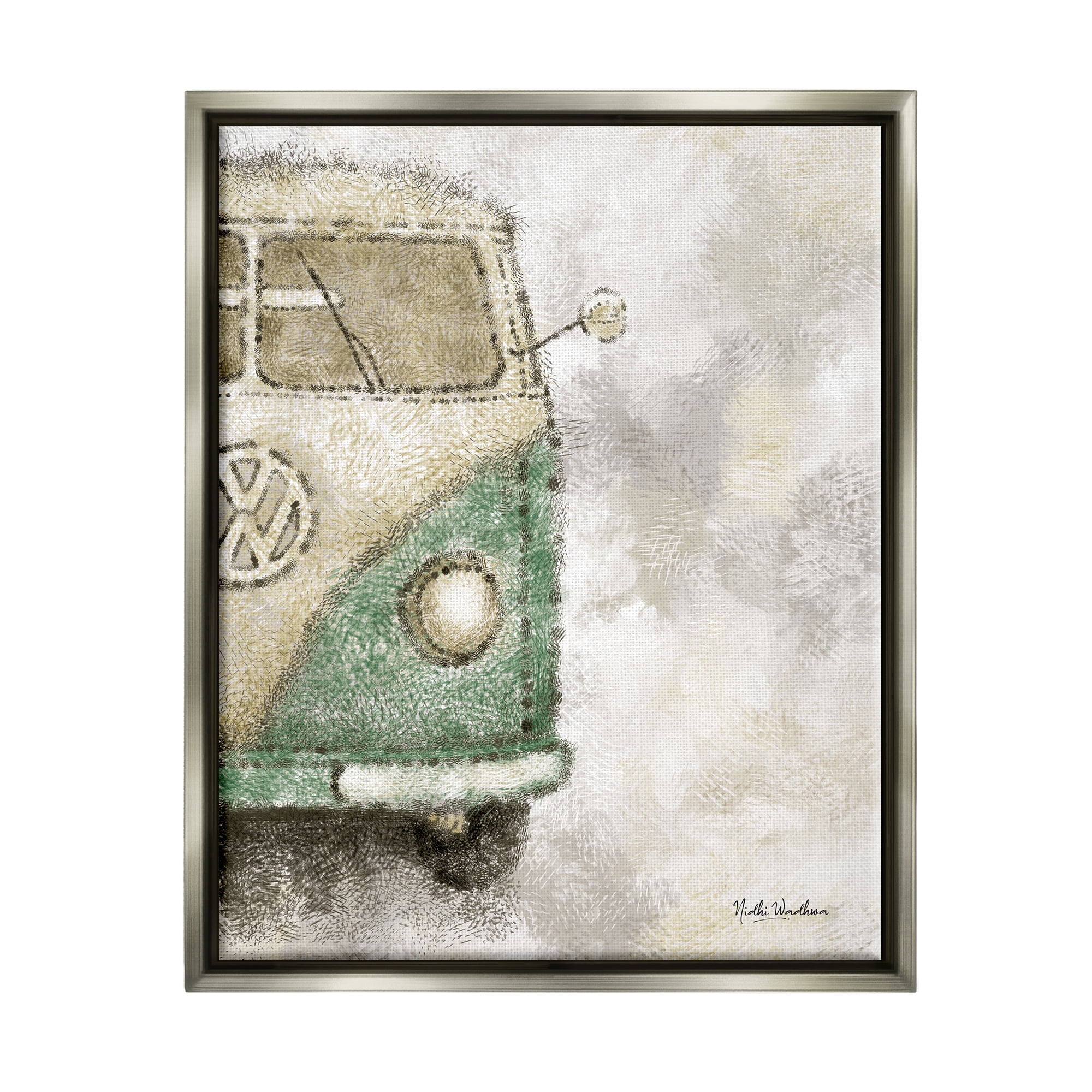 Stupell Industries Abstract Vintage Minibus Transportation Painting Gray Floater Framed Art Print Wall Art, 25 x 31
