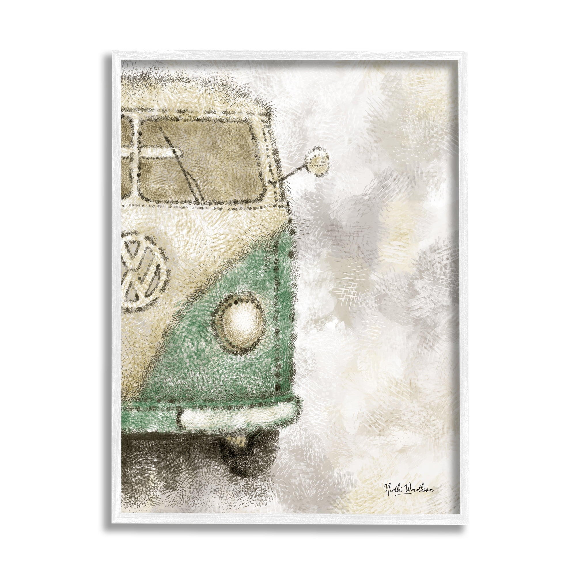 Stupell Industries Abstract Vintage Minibus Transportation Painting White Framed Art Print Wall Art, 16 x 20