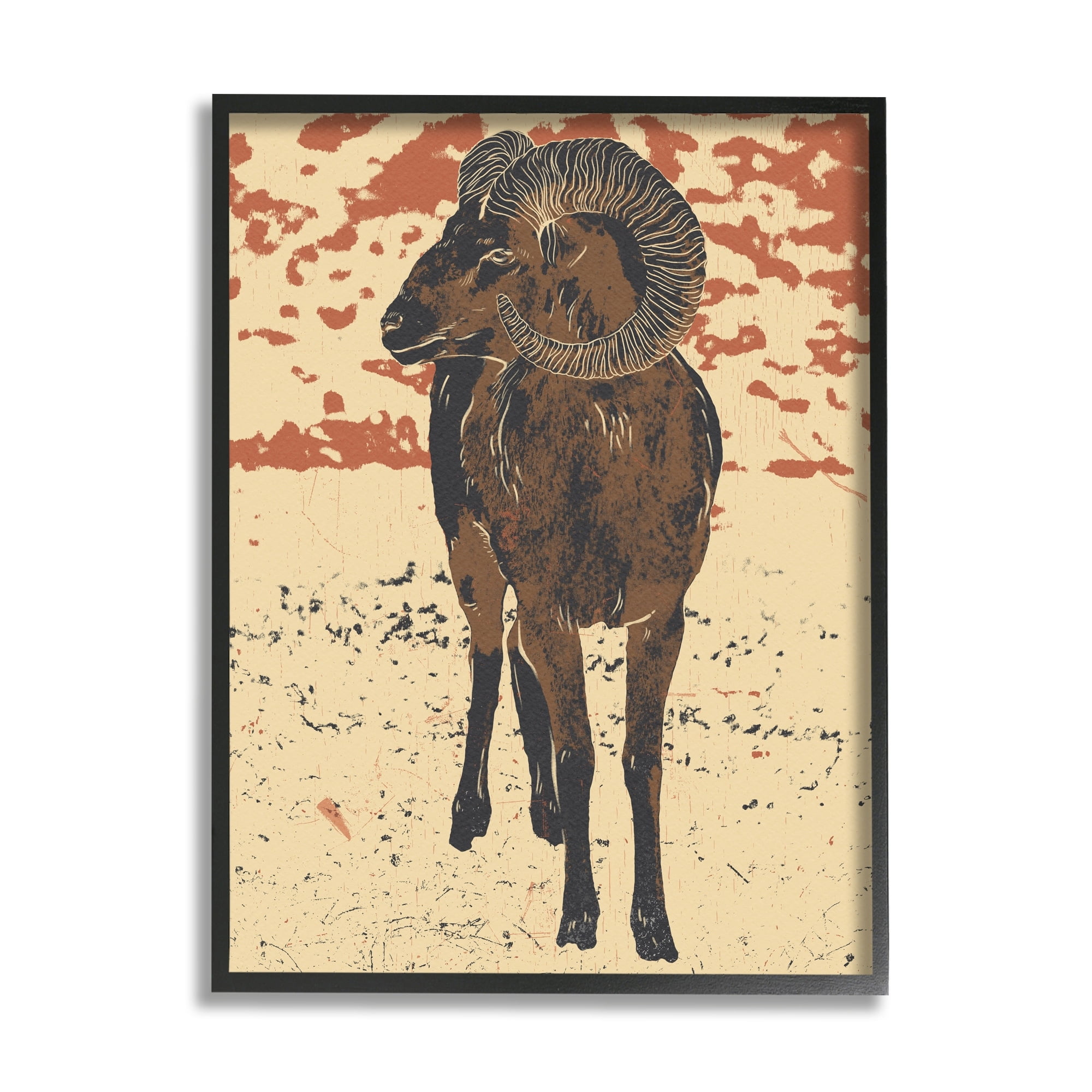Stupell Industries Abstract Vintage Ram Round Animal Horns Black Framed by Ziwei Li