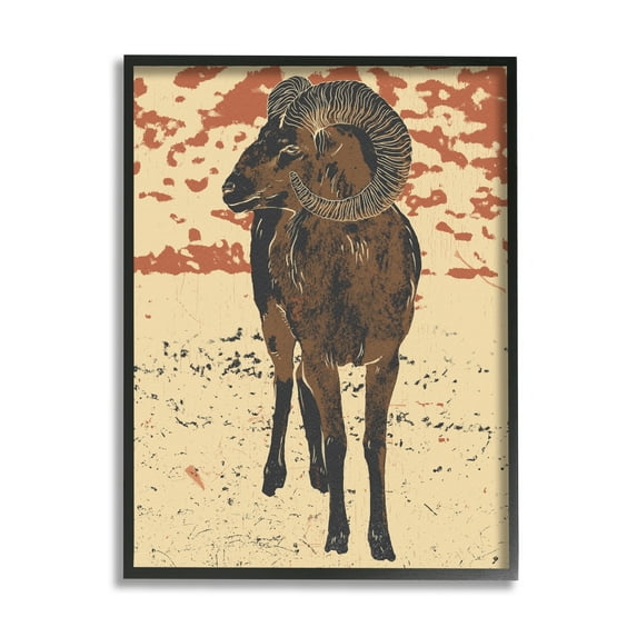 Stupell Industries Abstract Vintage Ram Round Animal Horns Black Framed by Ziwei Li