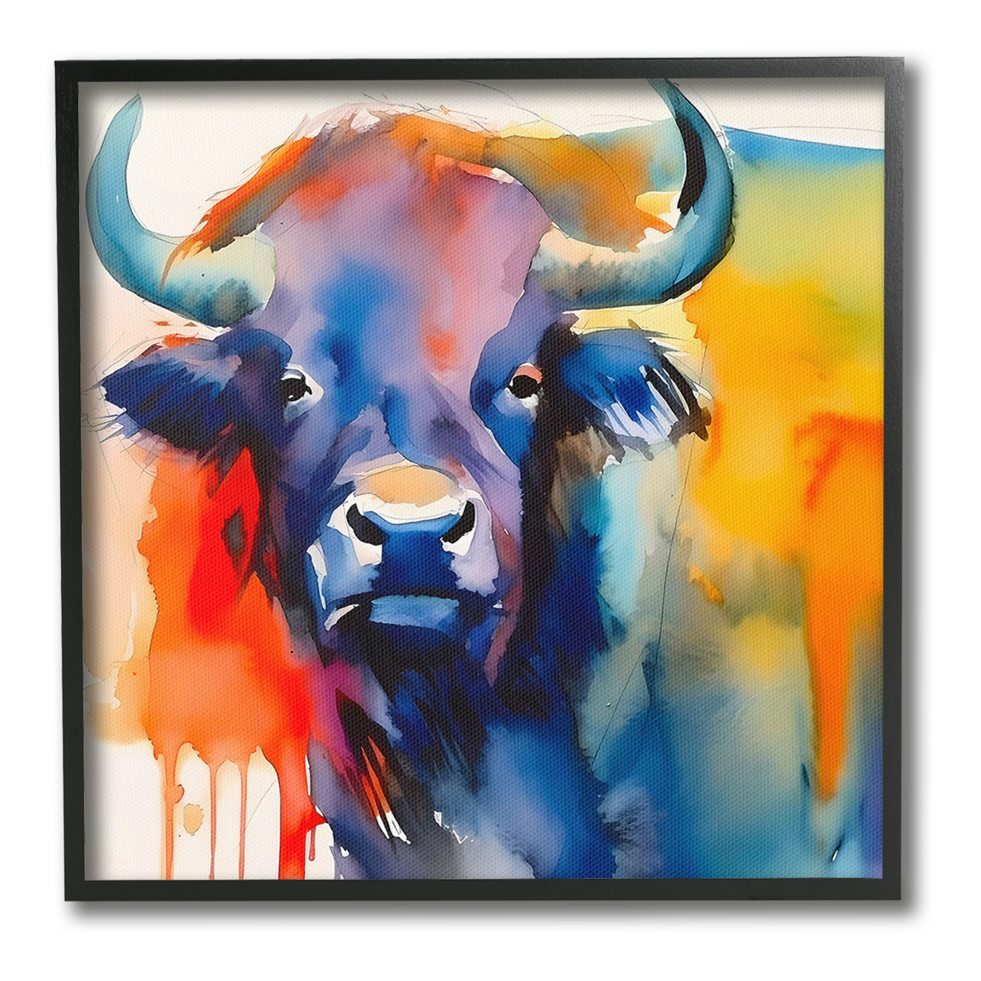 Stupell Industries Abstract Vivid Cattle Animals & Insects Painting Black Framed Art Print Wall Art, 24 x 24