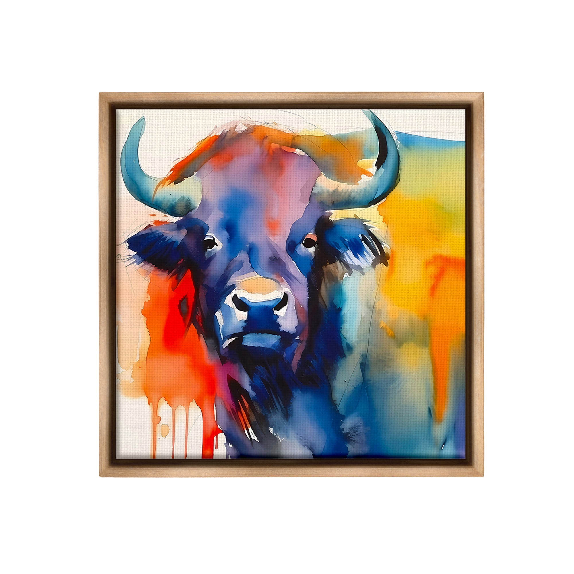 Stupell Industries Abstract Vivid Cattle Animals & Insects Painting Brown Floater Framed Canvas Art Print Wall Art, 25 x 25