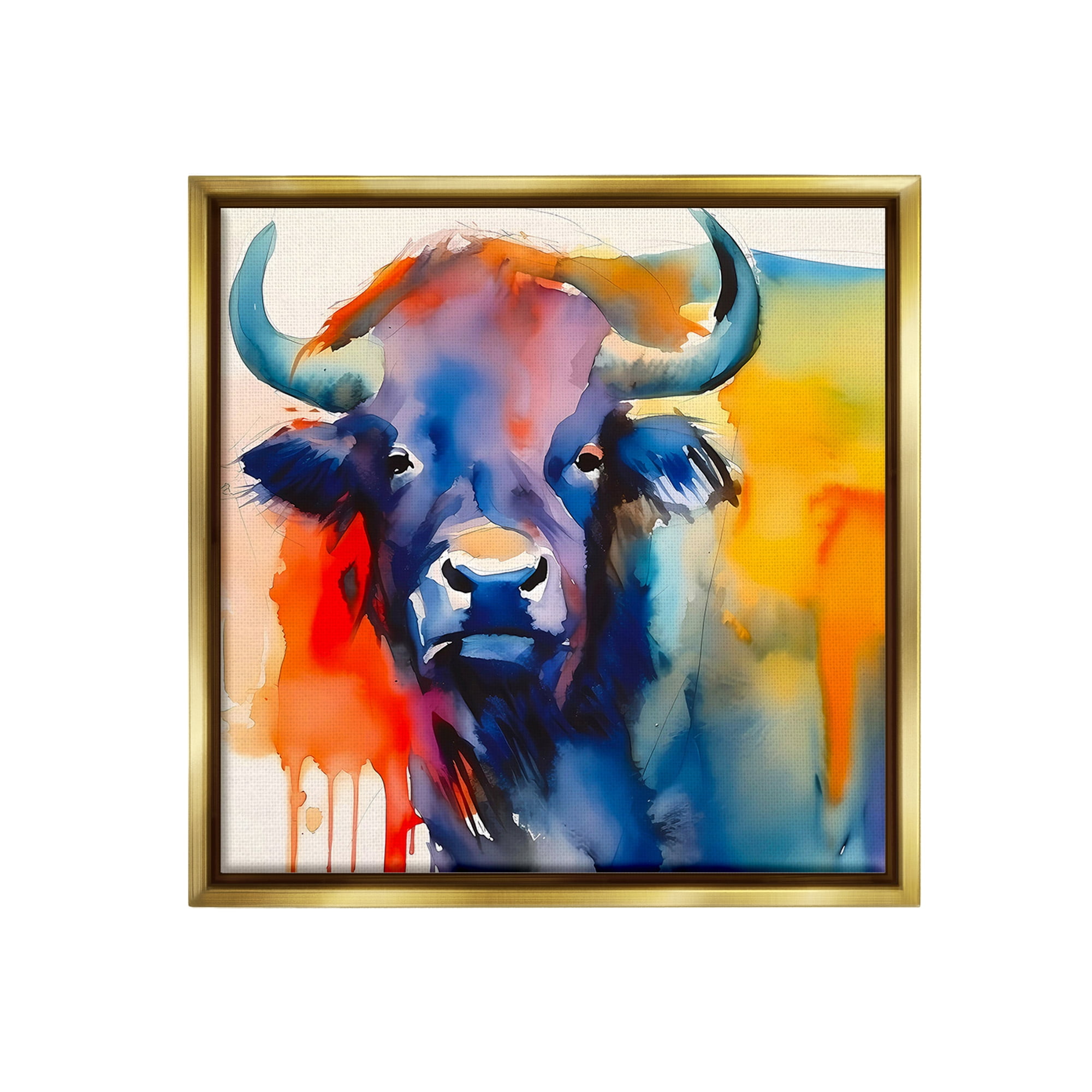 Stupell Industries Abstract Vivid Cattle Animals & Insects Painting Gold Floater Framed Canvas Art Print Wall Art, 25 x 25