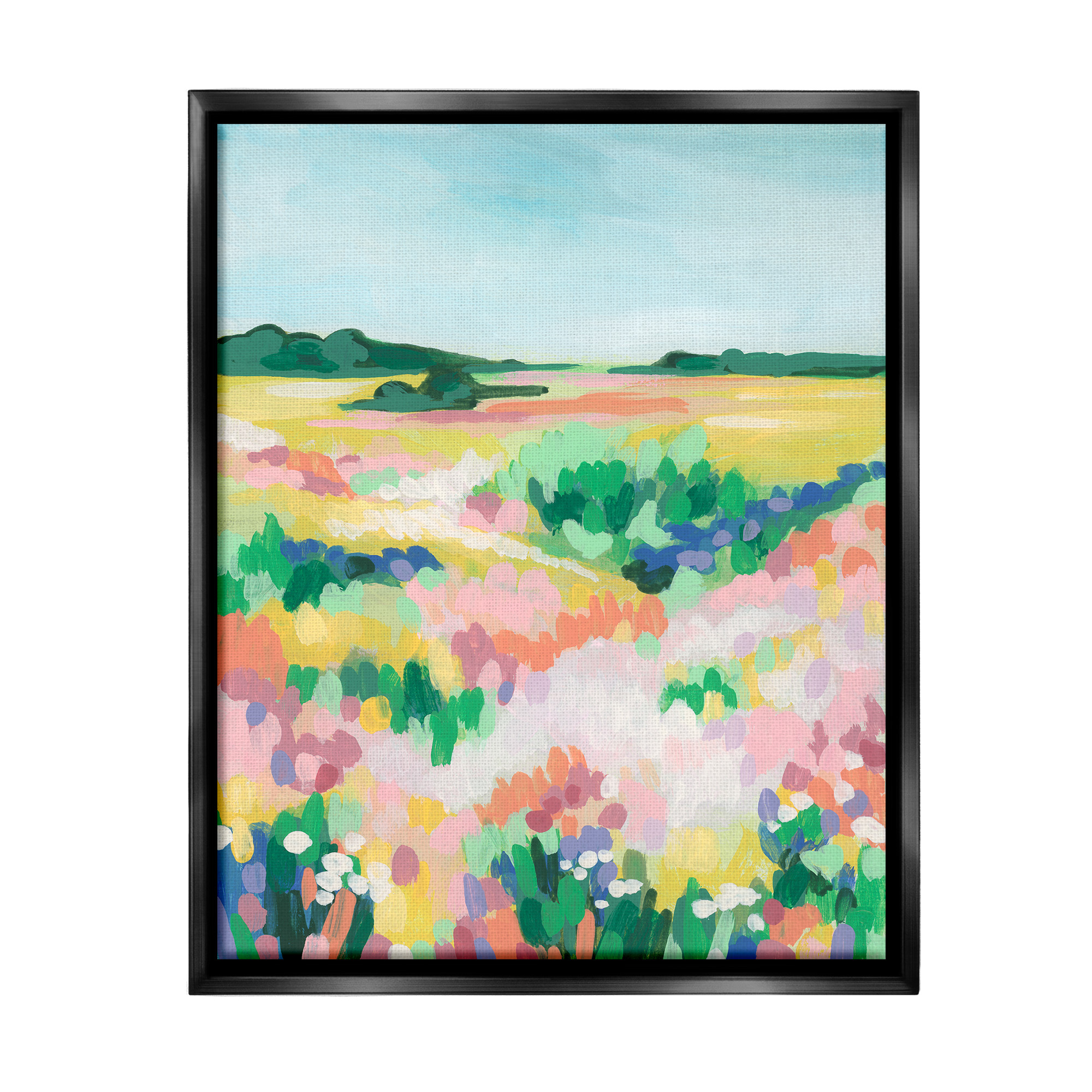 Stupell Industries Abstract Vivid Meadow Landscape Painting Black Floater Framed Canvas Art Print Wall Art, 17 x 21