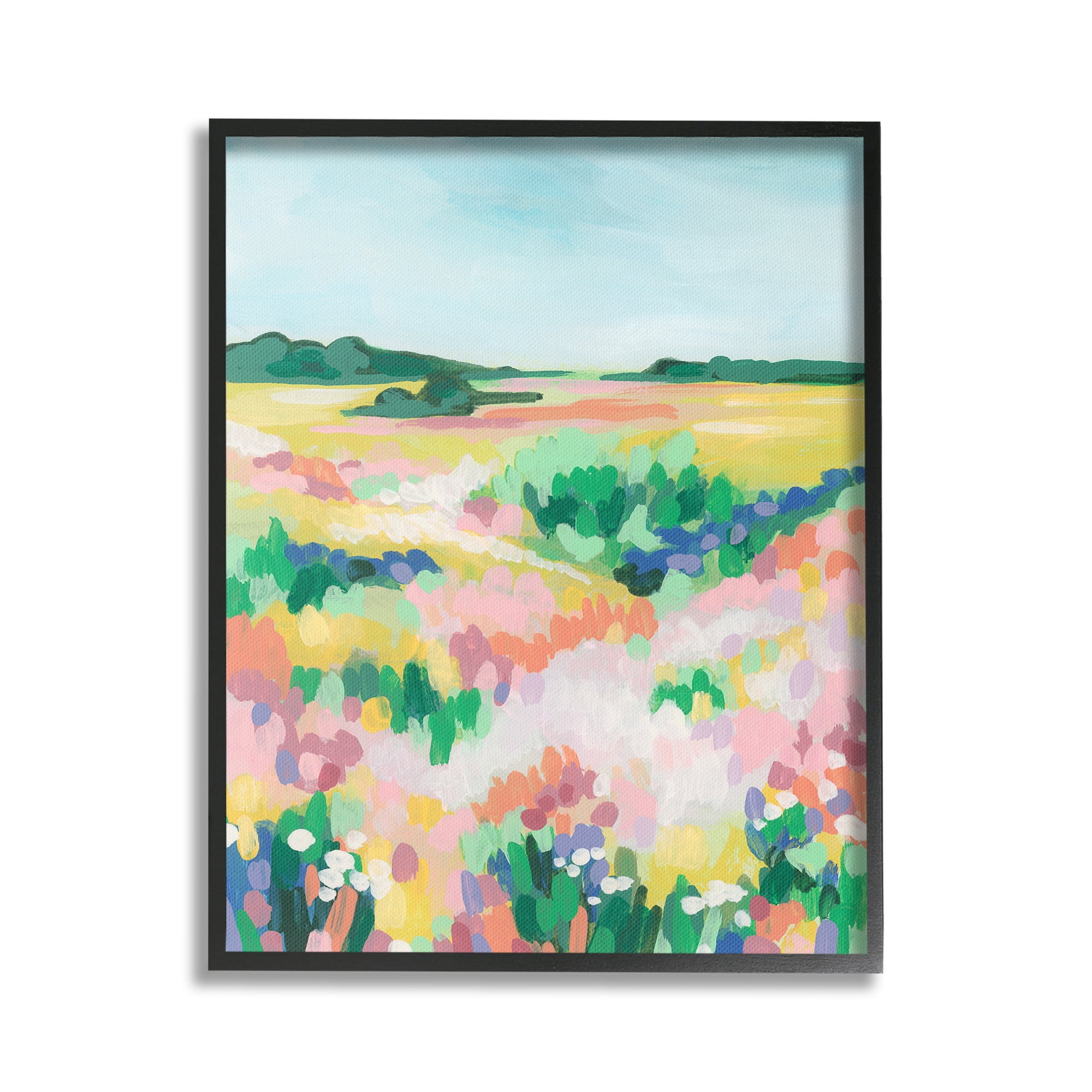 Stupell Industries Abstract Vivid Meadow Landscape Painting Black Framed Art Print Wall Art, 16 x 20