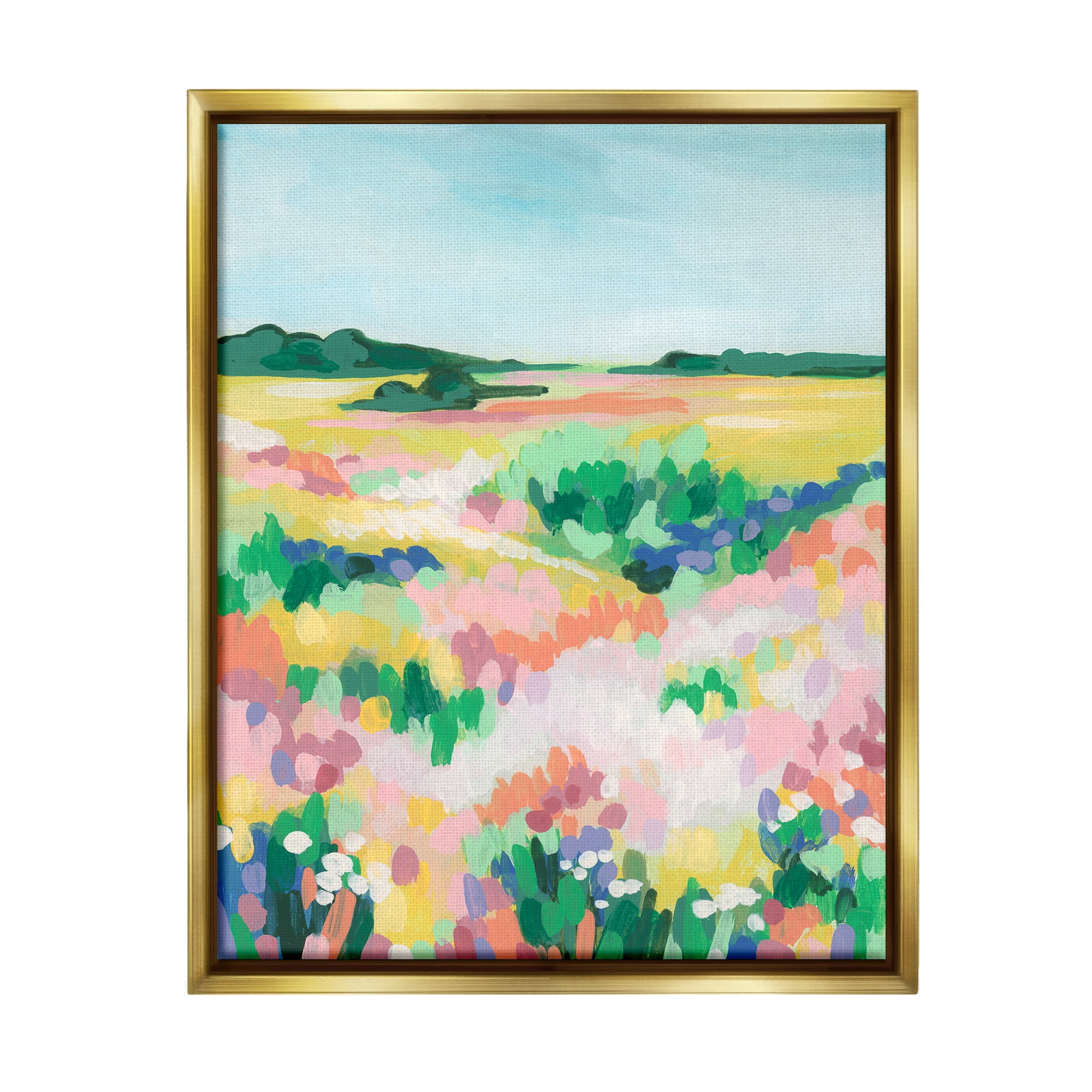 Stupell Industries Abstract Vivid Meadow Landscape Painting Gold Floater Framed Canvas Art Print Wall Art, 25 x 31