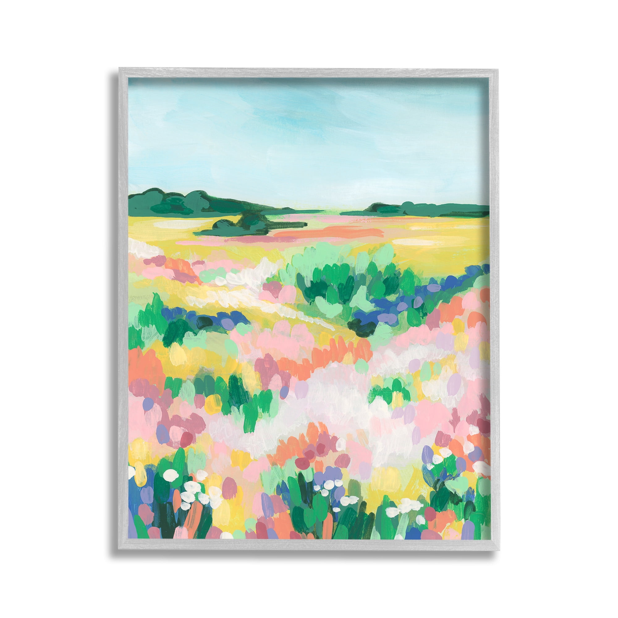 Stupell Industries Abstract Vivid Meadow Landscape Painting Gray Framed Art Print Wall Art, 11 x 14