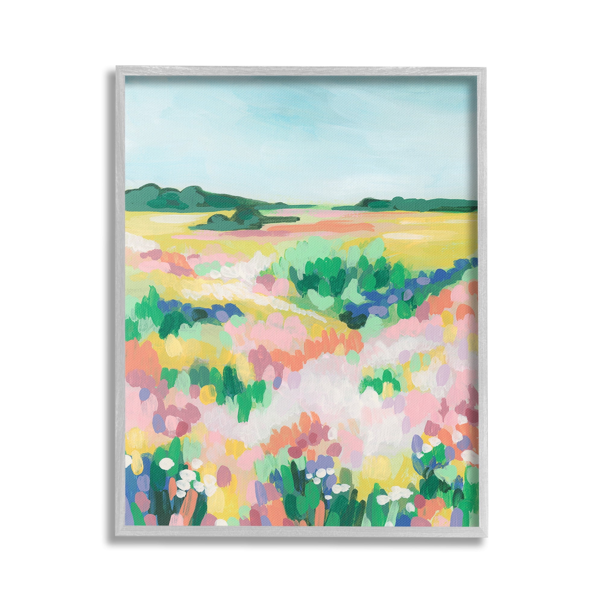 Stupell Industries Abstract Vivid Meadow Landscape Painting Gray Framed Art Print Wall Art, 24 x 30