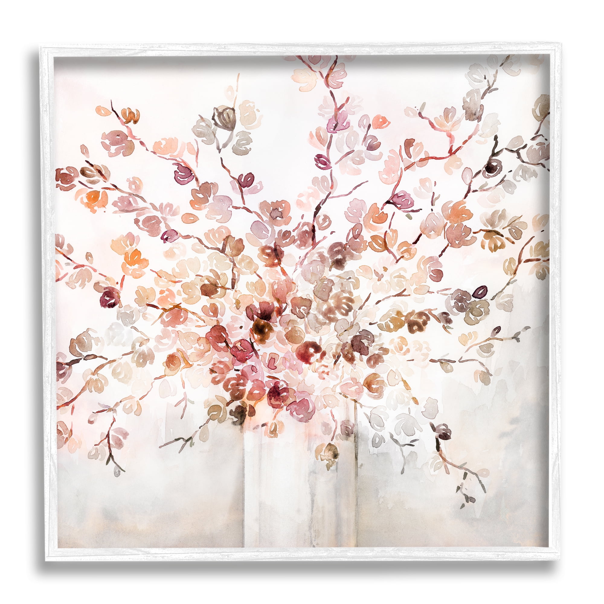Warm Floral Vine Bouquet Abstract Print with White Frame, 12 x 12