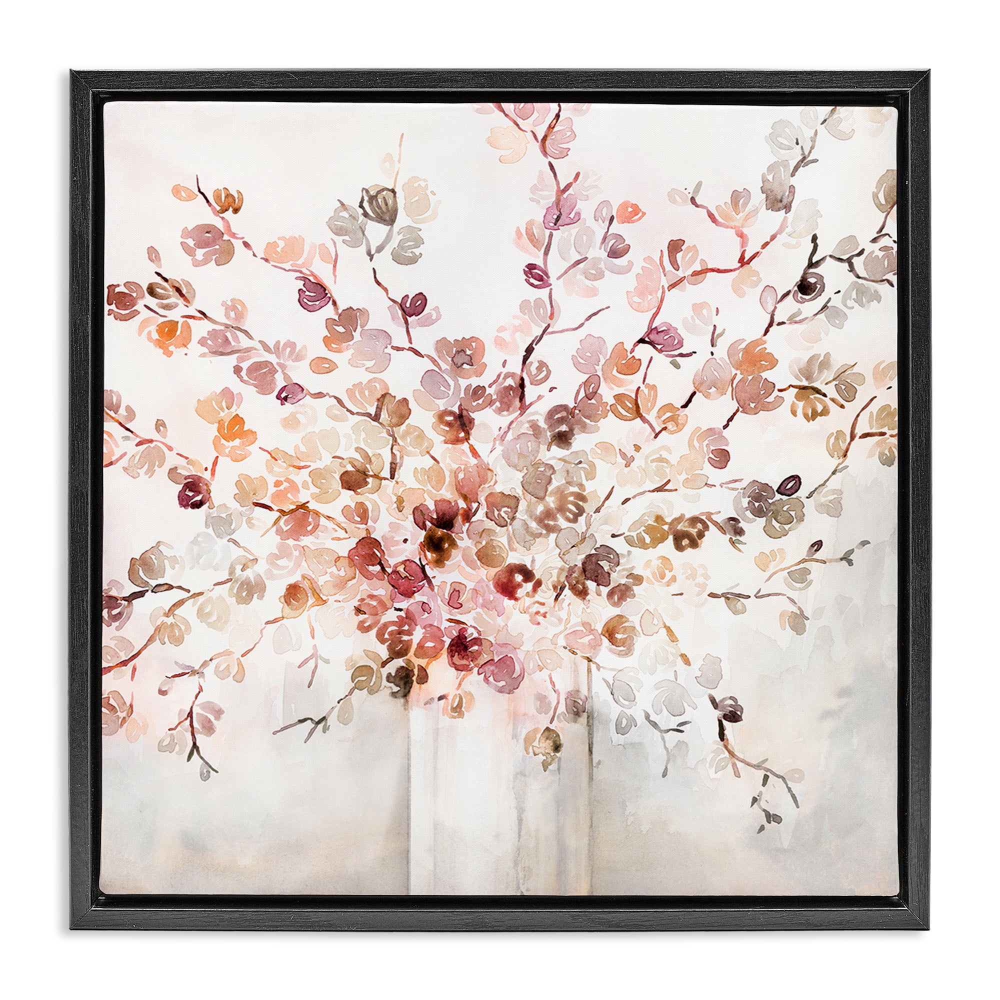 Stupell Industries Abstract Warm Floral Vines Botanical & Floral Painting Black Floater Framed Canvas Art Print Wall Art, 25 x 25