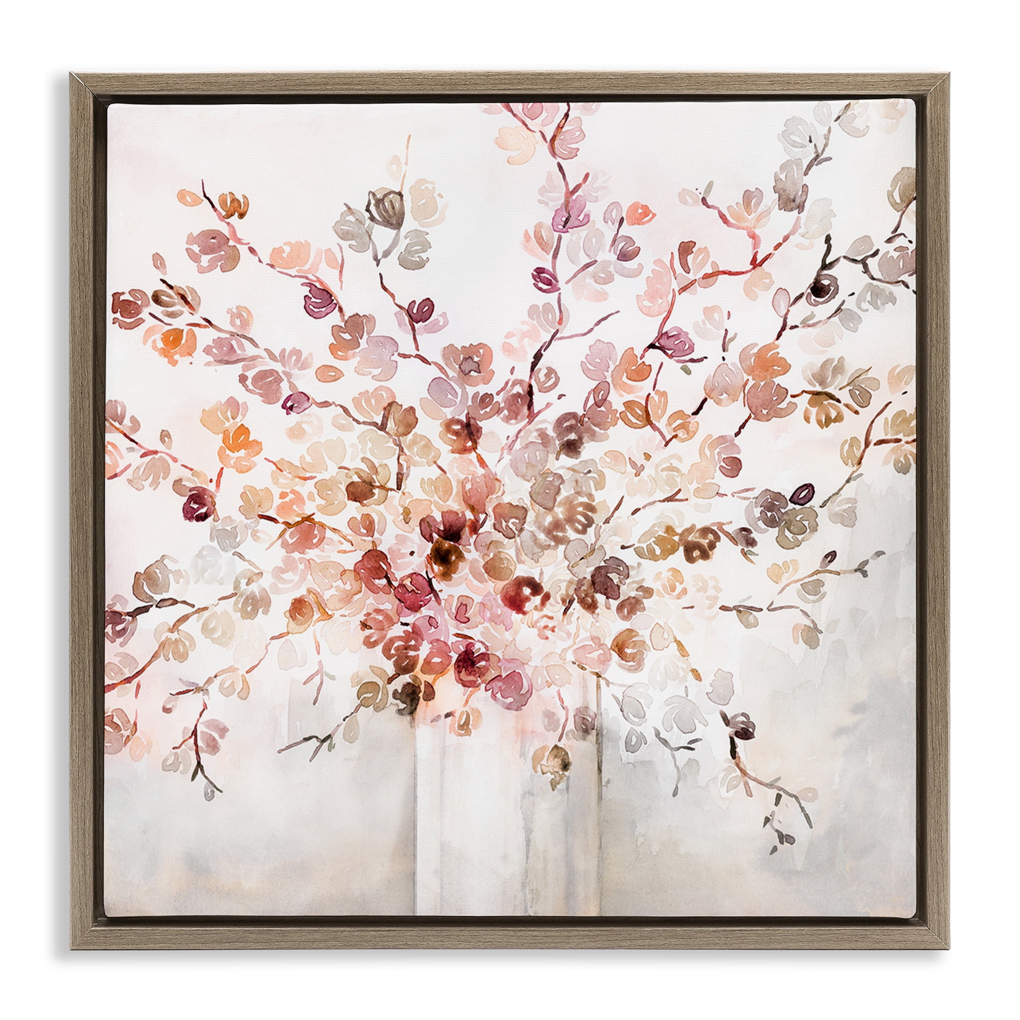 Stupell Industries Abstract Warm Floral Vines Botanical & Floral Painting Brown Floater Framed Canvas Art Print Wall Art, 18 x 18