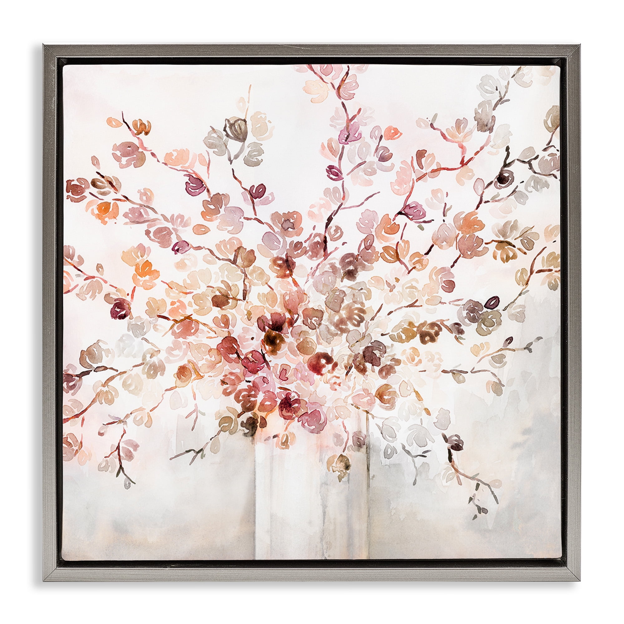 Stupell Industries Abstract Warm Floral Vines Botanical & Floral Painting Gray Floater Framed Canvas Art Print Wall Art, 25 x 25