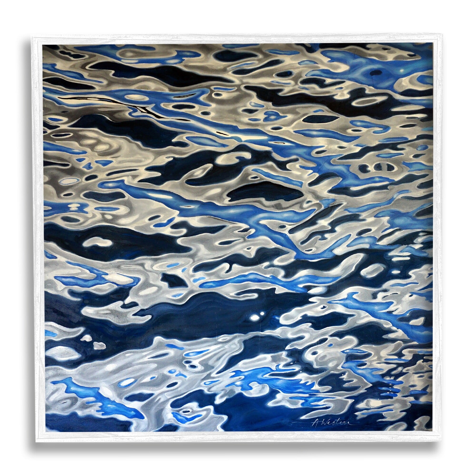 Stupell Industries Abstract Water Waves Ripples Modern Deep Sea Graphic Art White Framed Art Print Wall Art, Design by Alan Weston