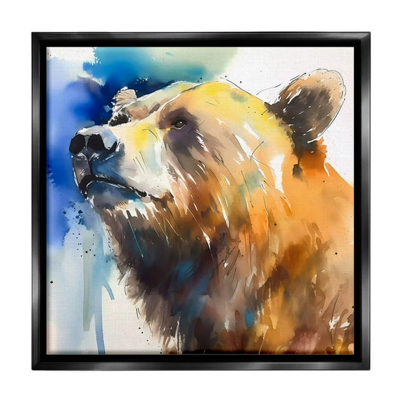 Stupell Industries Abstract Watercolor Bear Animals & Insects Painting Black Floater Framed Canvas Art Print Wall Art, 18 x 18