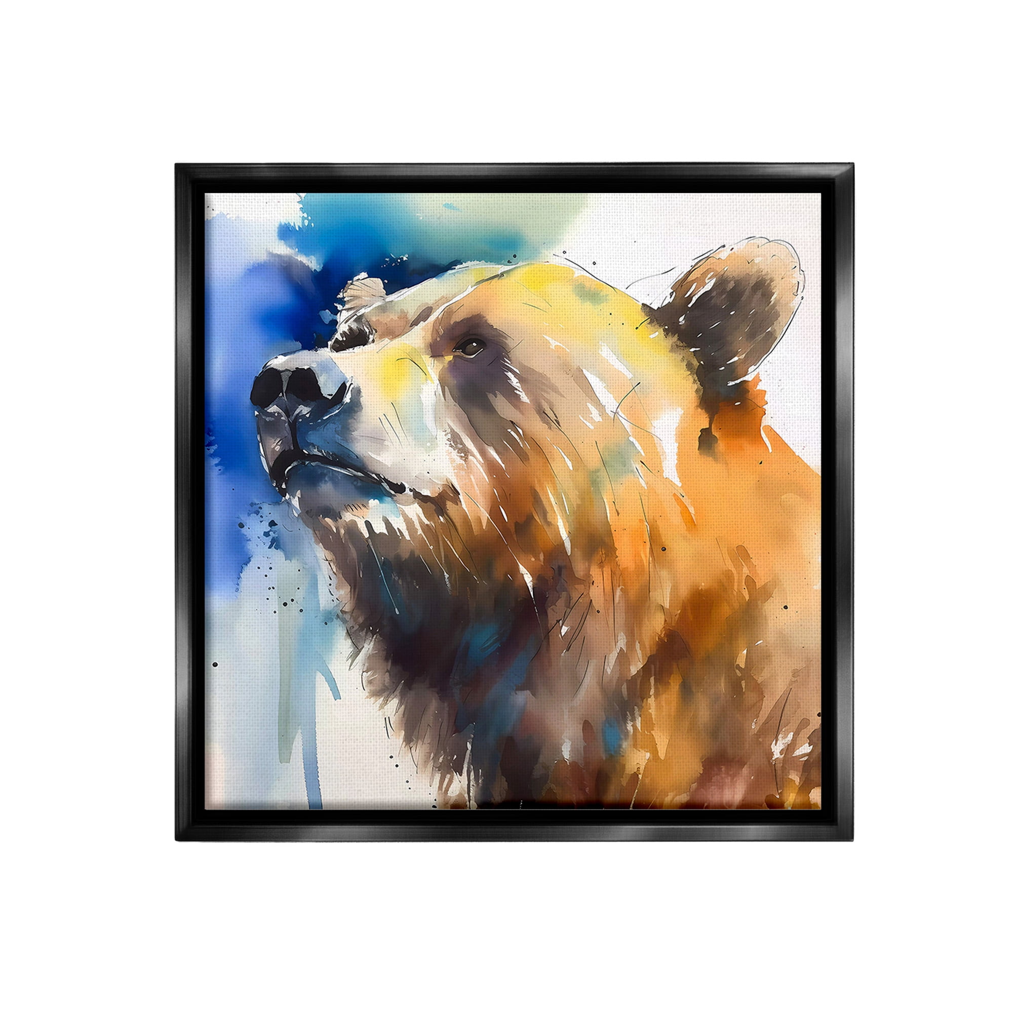 Stupell Industries Abstract Watercolor Bear Animals & Insects Painting Black Floater Framed Canvas Art Print Wall Art, 25 x 25