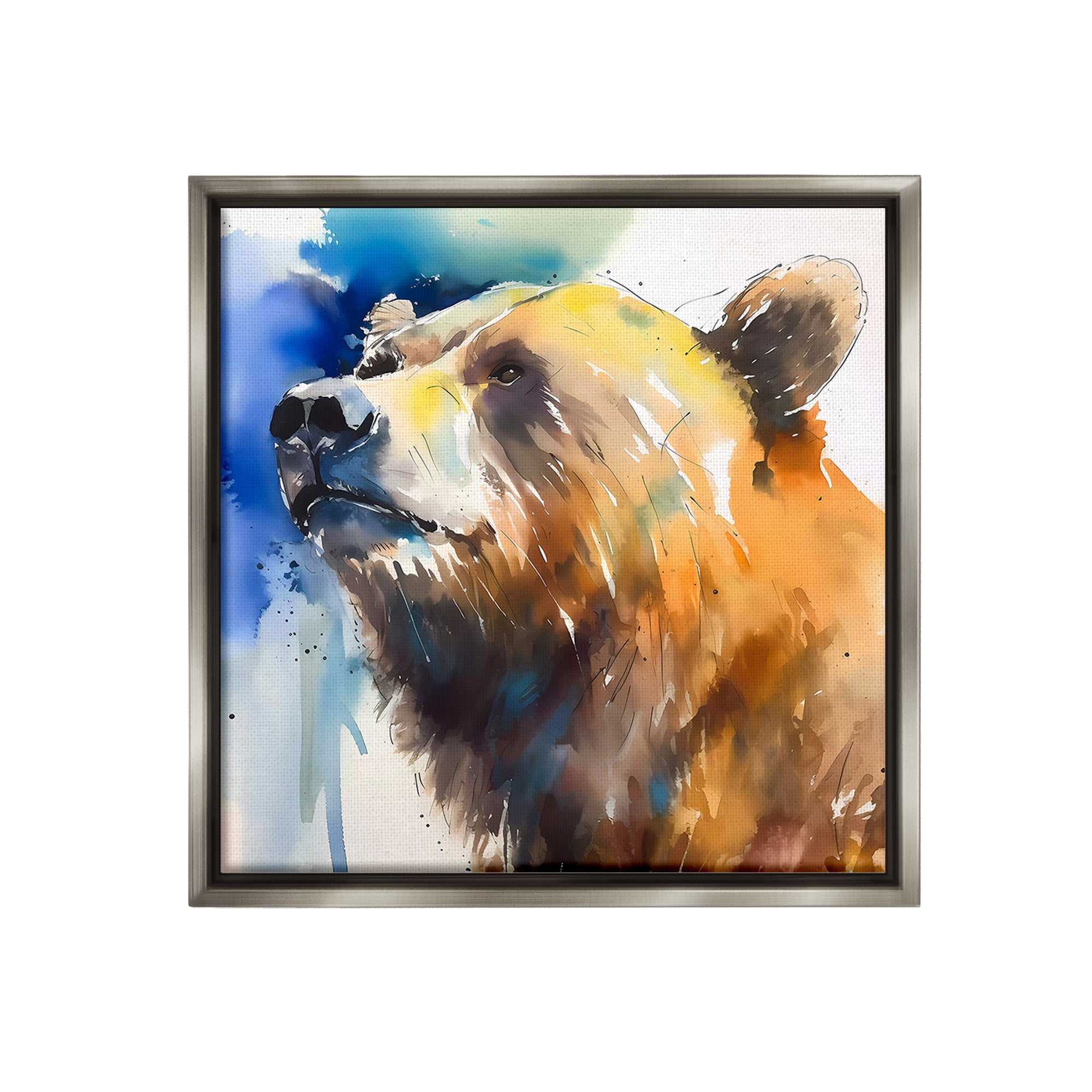 Stupell Industries Abstract Watercolor Bear Animals & Insects Painting Gray Floater Framed Canvas Art Print Wall Art, 18 x 18