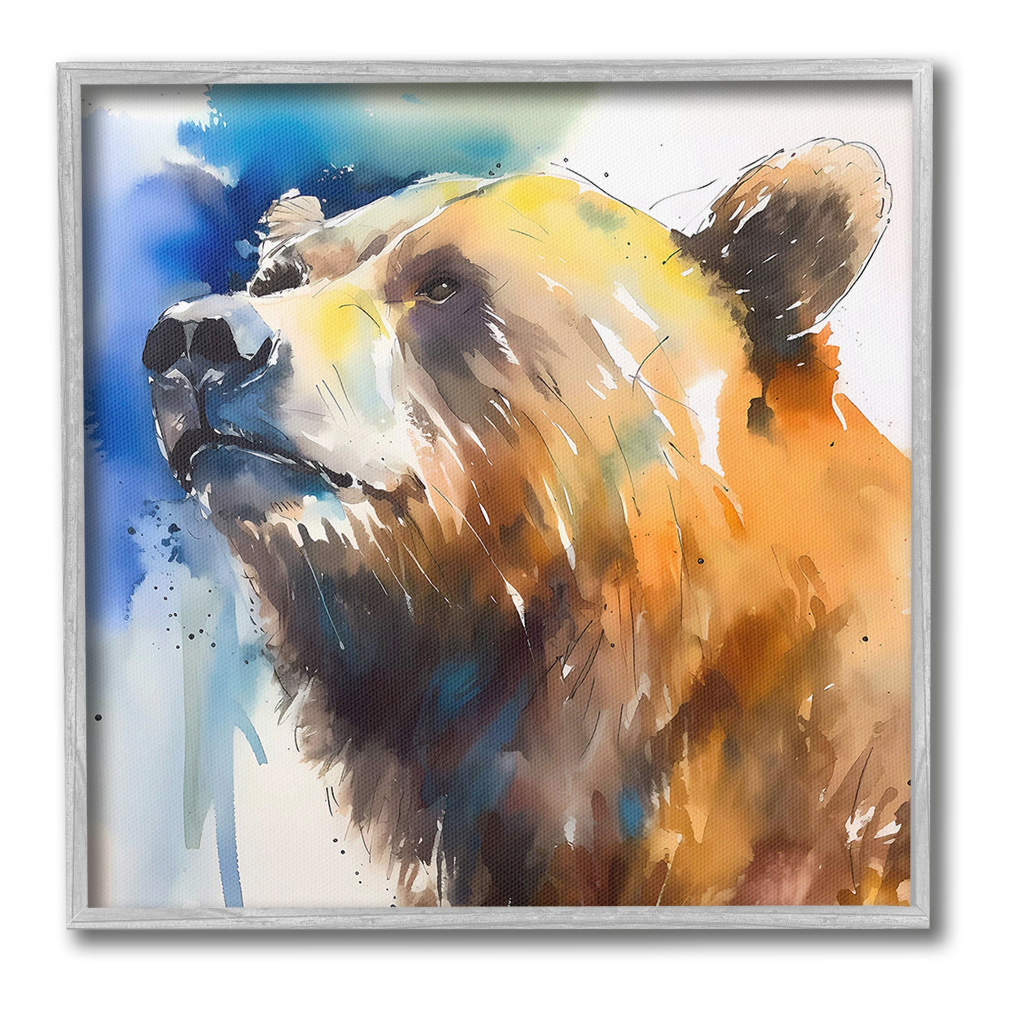Stupell Industries Abstract Watercolor Bear Animals & Insects Painting Gray Framed Art Print Wall Art, 17 x 17