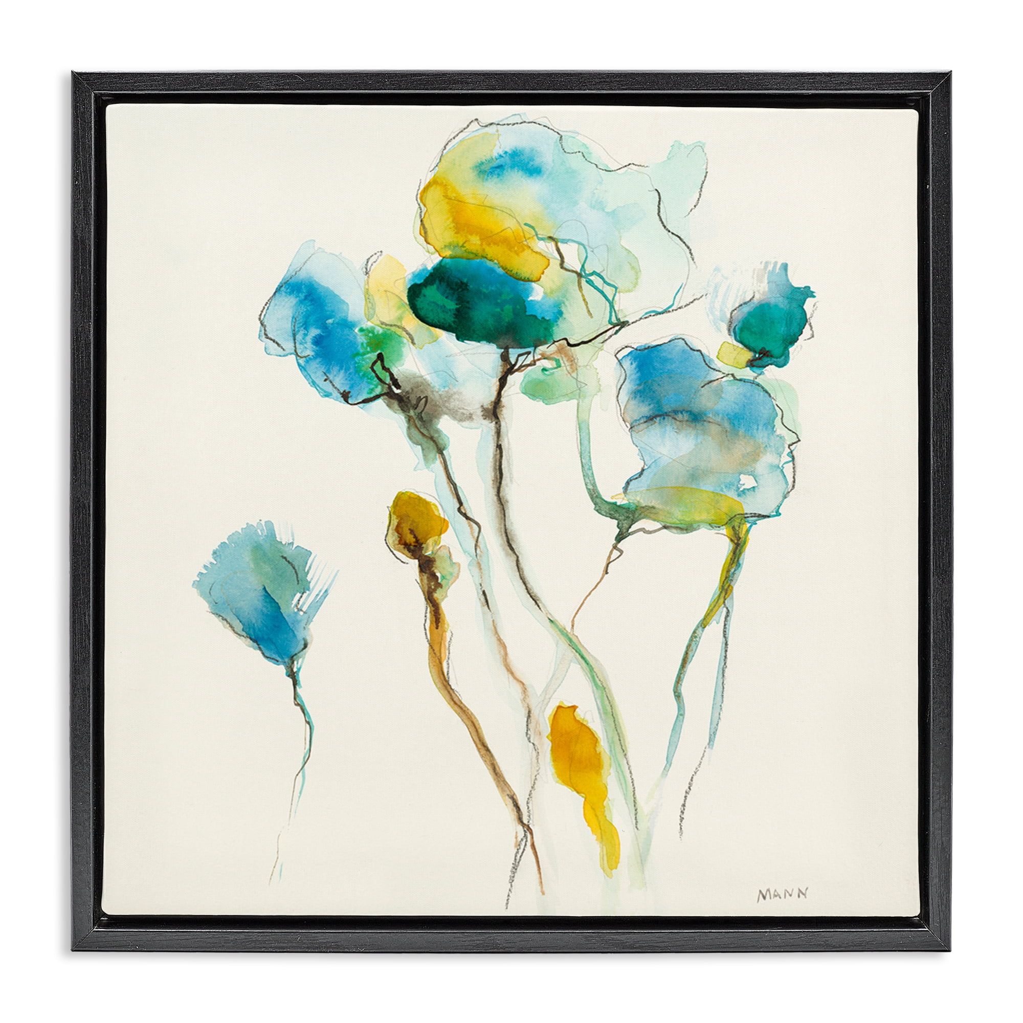 Stupell Industries Abstract Watercolor Blooms Abstract Painting Black Floater Framed Canvas Art Print Wall Art, 18 x 18