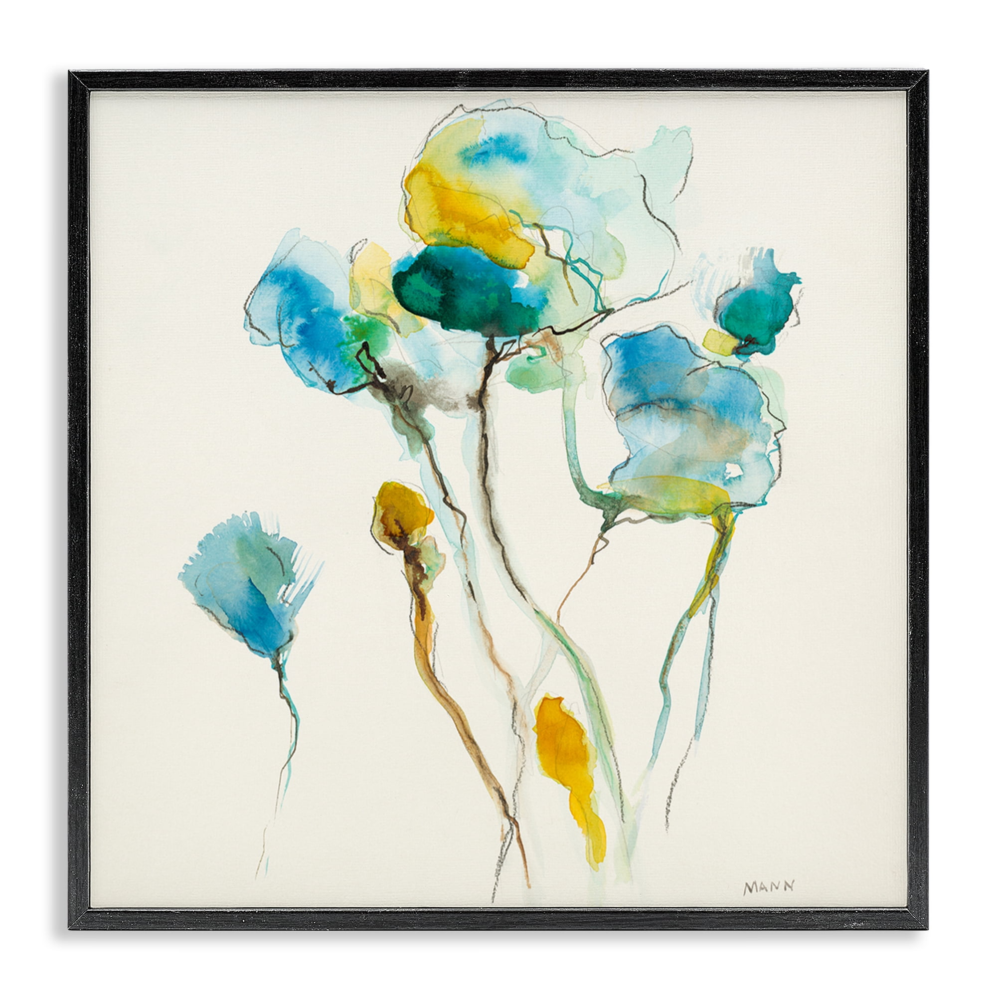 Stupell Industries Abstract Watercolor Blooms Abstract Painting Black Framed Art Print Wall Art, 24 x 24