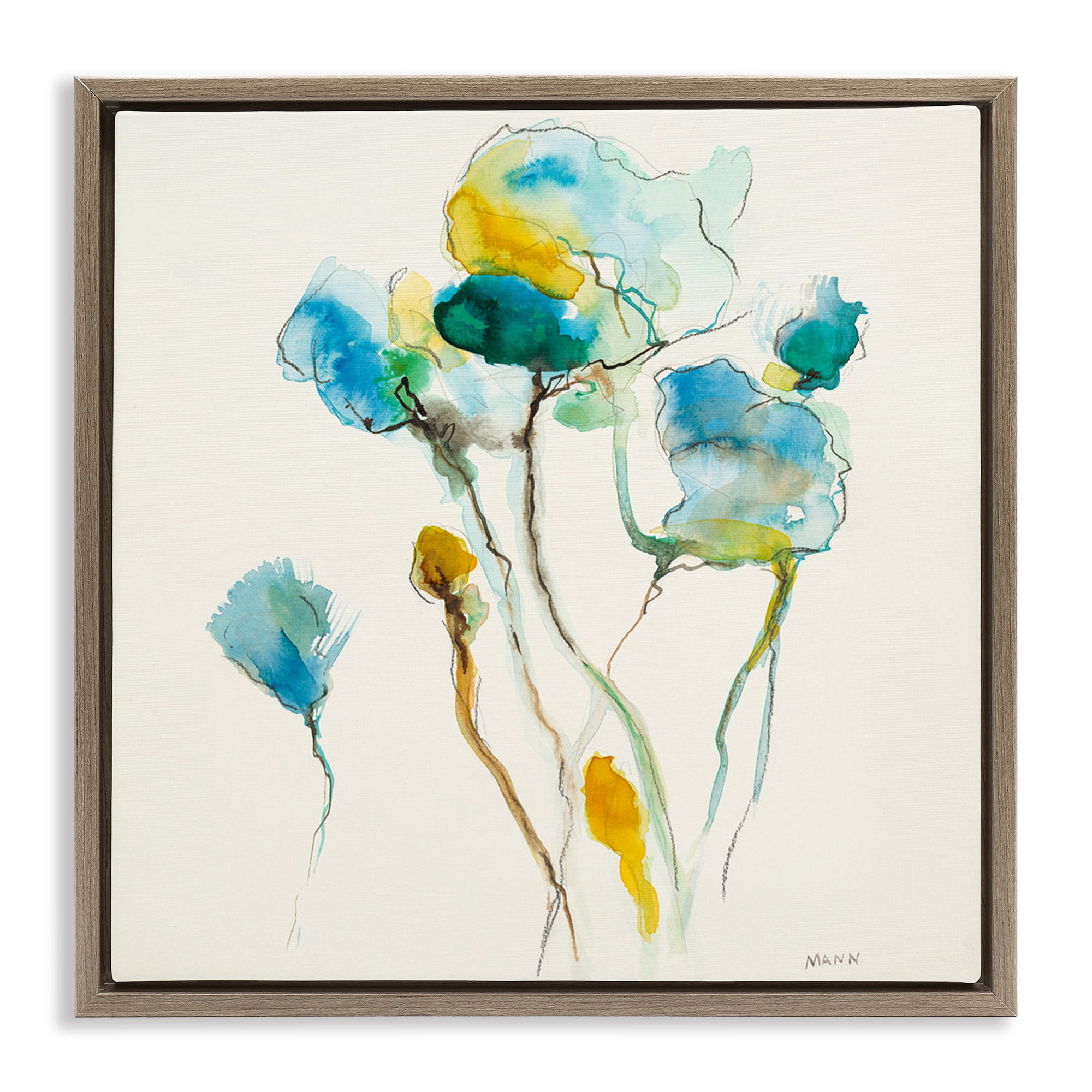 Stupell Industries Abstract Watercolor Blooms Abstract Painting Brown Floater Framed Canvas Art Print Wall Art, 25 x 25
