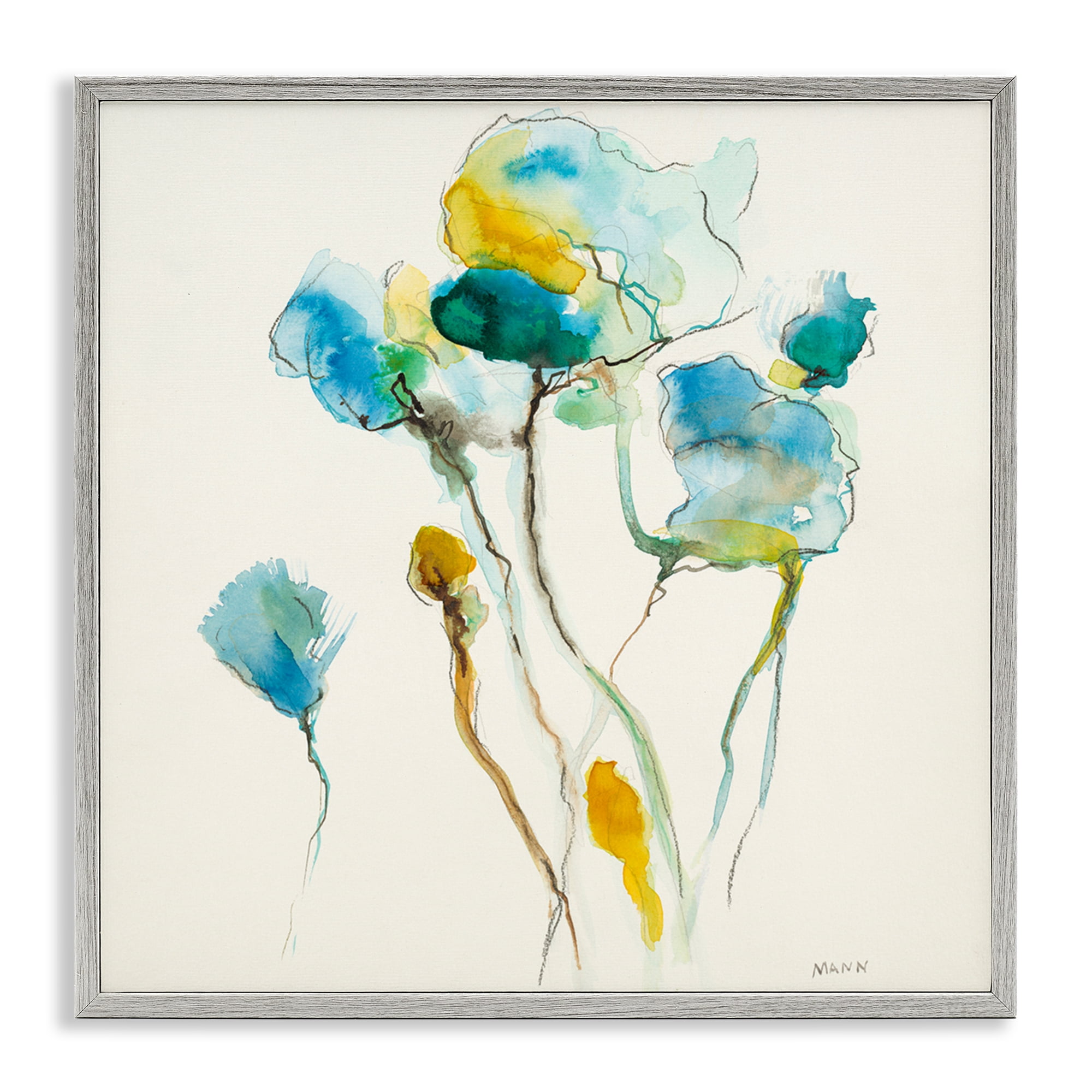 Stupell Industries Abstract Watercolor Blooms Abstract Painting Gray Framed Art Print Wall Art, 17 x 17