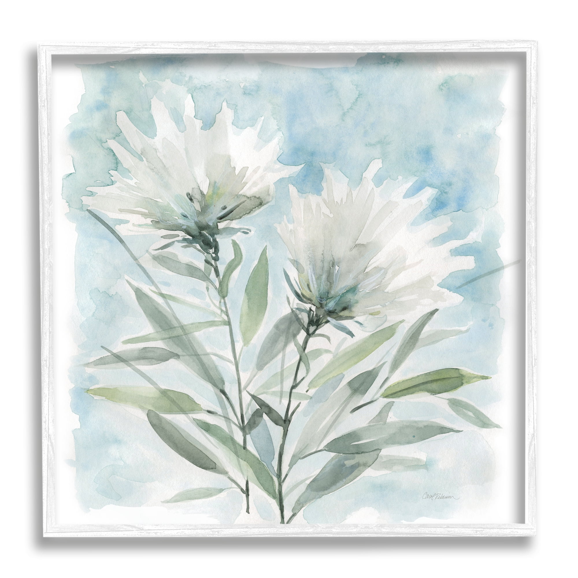 Stupell Industries Abstract Watercolor Florals White Petals Blue Sky, 12 x 12, Design by Carol Robinson