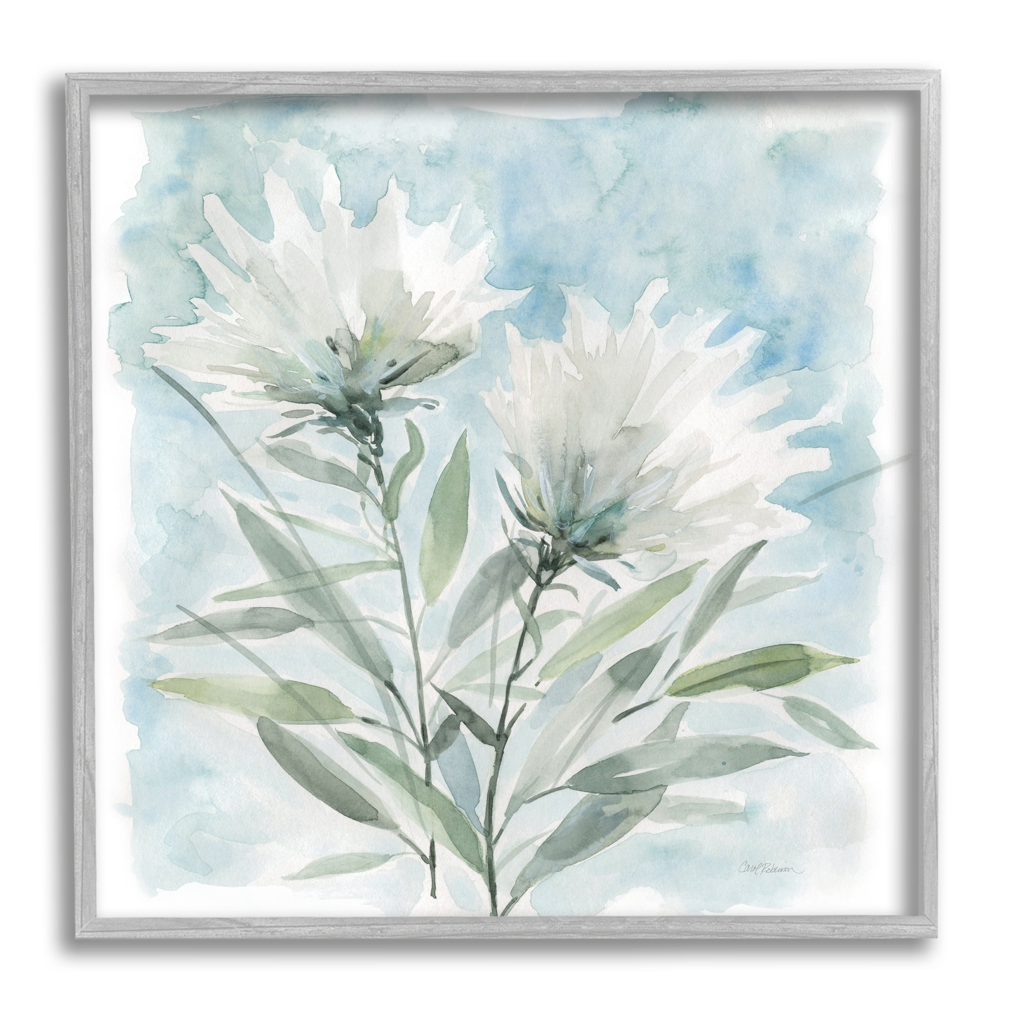 Stupell Industries Abstract Watercolor Florals White Petals Blue Sky, 17 x 17, Design by Carol Robinson