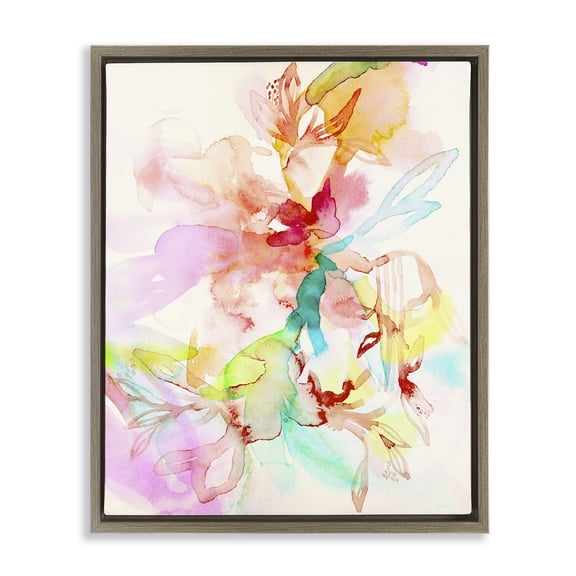 Stupell Industries Abstract Watercolor Island Flowers Abstract Painting Brown Floater Framed Canvas Art Print Wall Art, 17 x 21