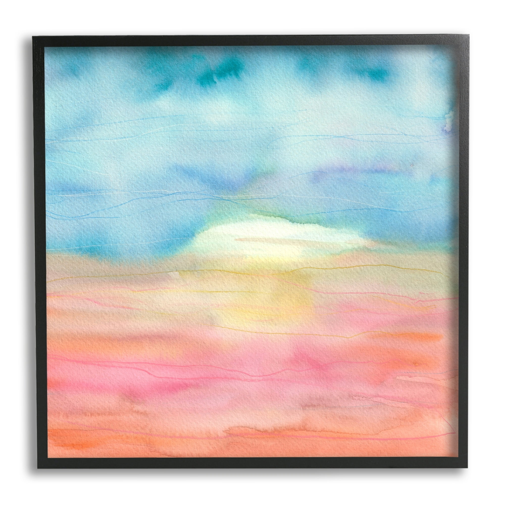 Stupell Industries Abstract Watercolor Landscape Sun Rising Horizon Sky Painting Black Framed Art Print Wall Art, Design by Elvira Errico