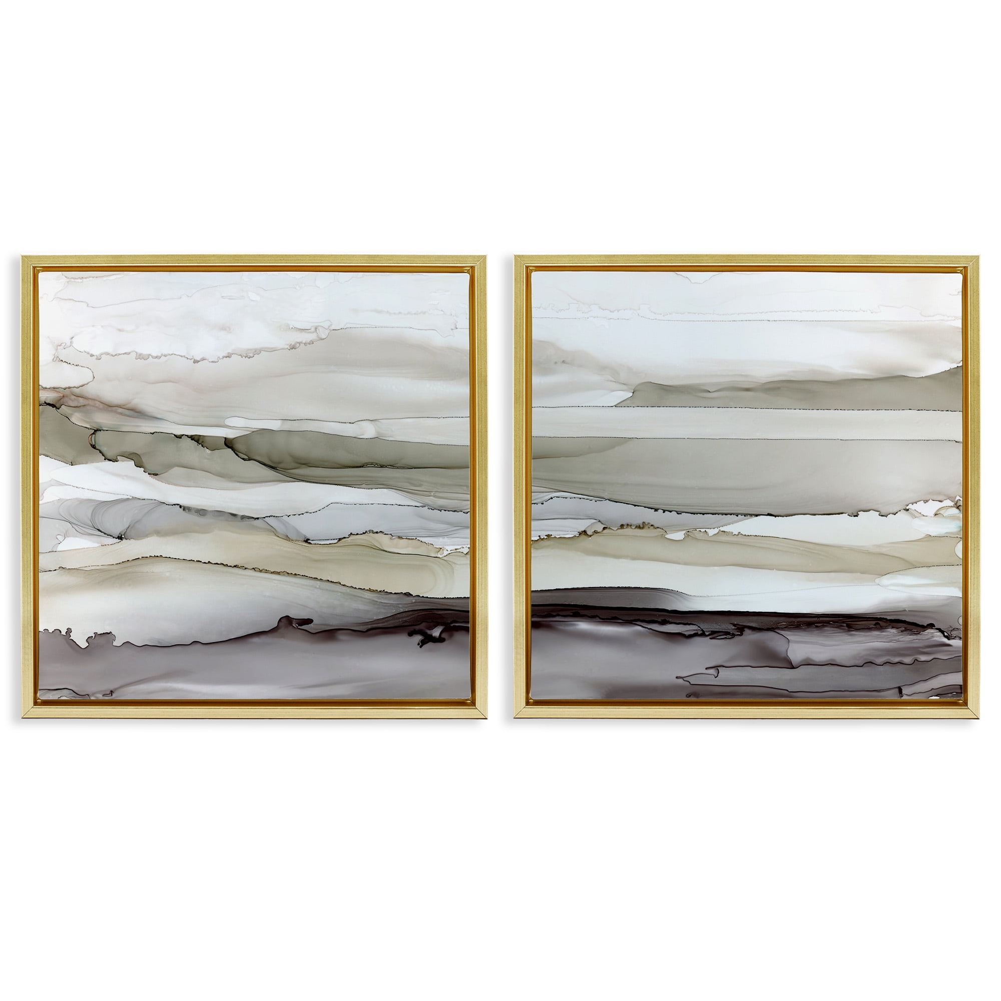 Stupell Industries Abstract Watercolor Wave Interpetation Abstract Painting Gold Floater Framed Canvas Art Print Wall Art, 25 x 25, Set of 2