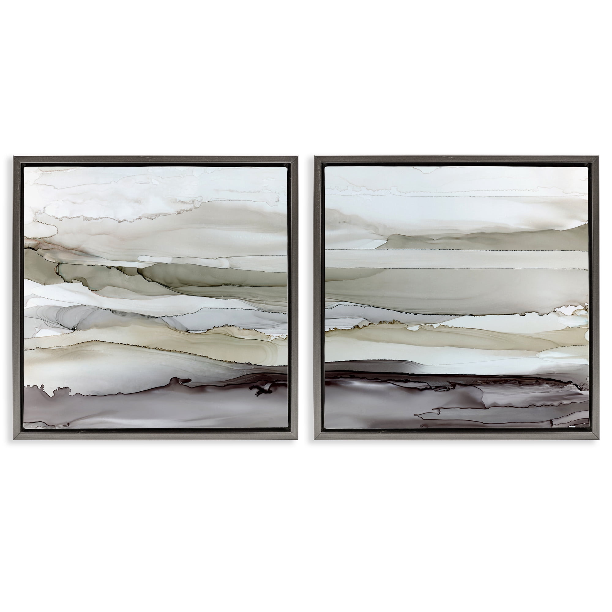 Stupell Industries Abstract Watercolor Wave Interpetation Abstract Painting Gray Floater Framed Canvas Art Print Wall Art, 18 x 18, Set of 2