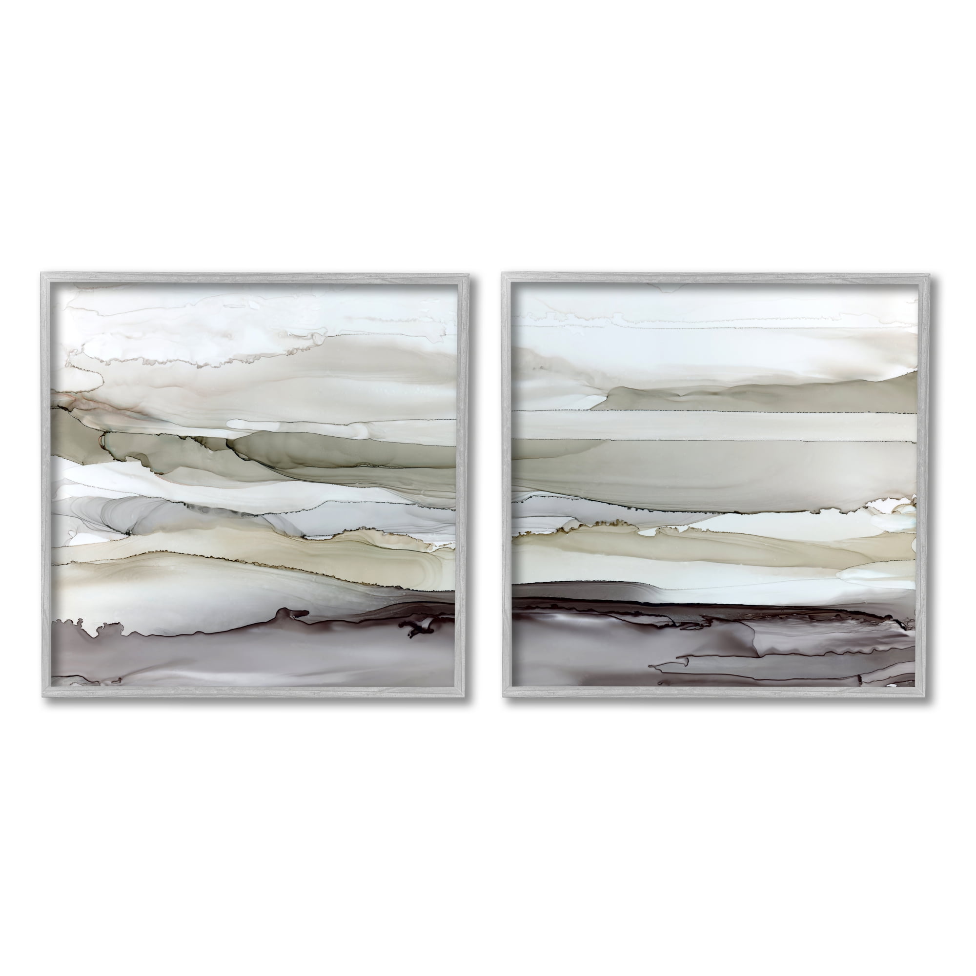 Gray and Brown Abstract Canvas Print Set with Farmhouse Wood Frame