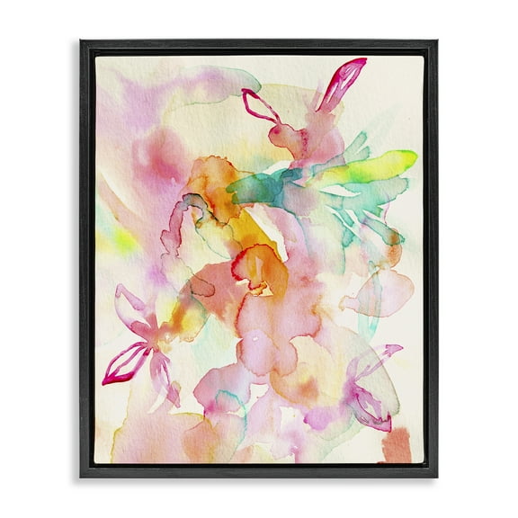 Stupell Industries Abstract Watery Island Flowers Abstract Painting Black Floater Framed Canvas Art Print Wall Art, 25 x 31