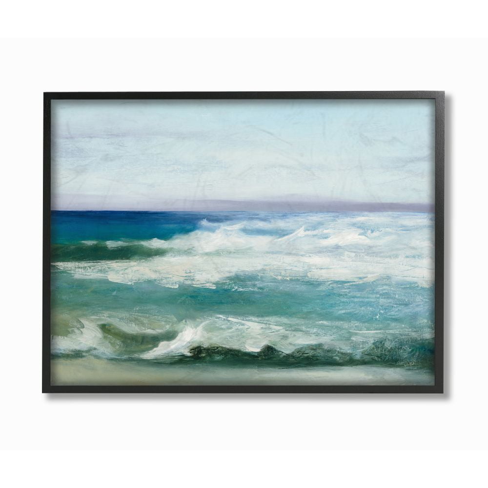 Stupell Industries Abstract Waves Crashing Nautical Seascape Painting Framed Wall Art Design by Julia Purinton, 11" x 14", Black Framed