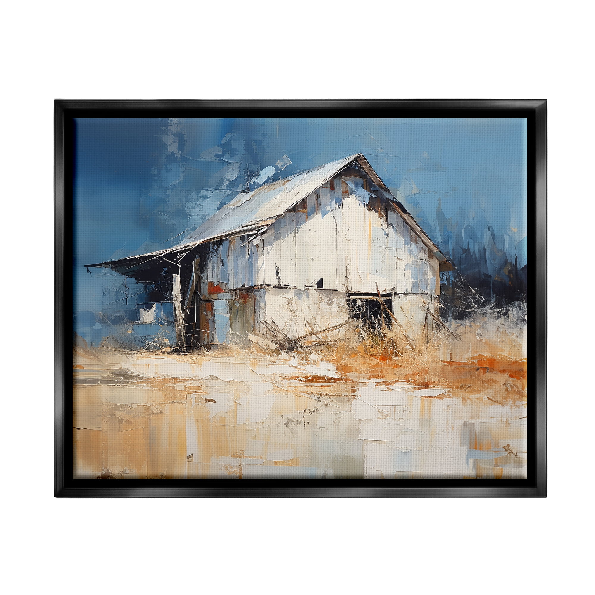 Stupell Industries Abstract Weathered Barn Abstract Painting Black Floater Framed Canvas Art Print Wall Art, 31 x 25