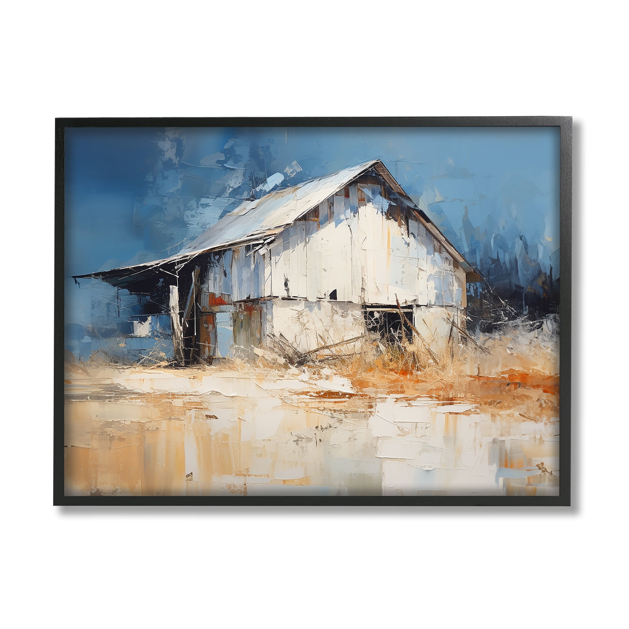 Stupell Industries Abstract Weathered Barn Abstract Painting Black Framed Art Print Wall Art, 30 x 24