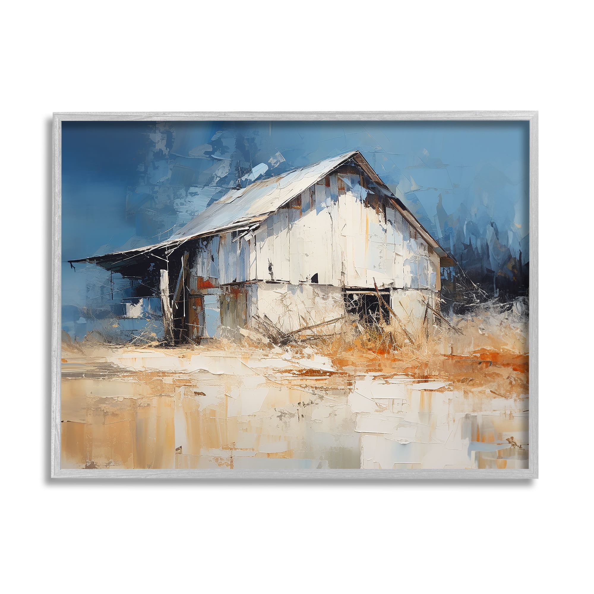 Stupell Industries Abstract Weathered Barn Abstract Painting Gray Framed Art Print Wall Art, 20 x 16