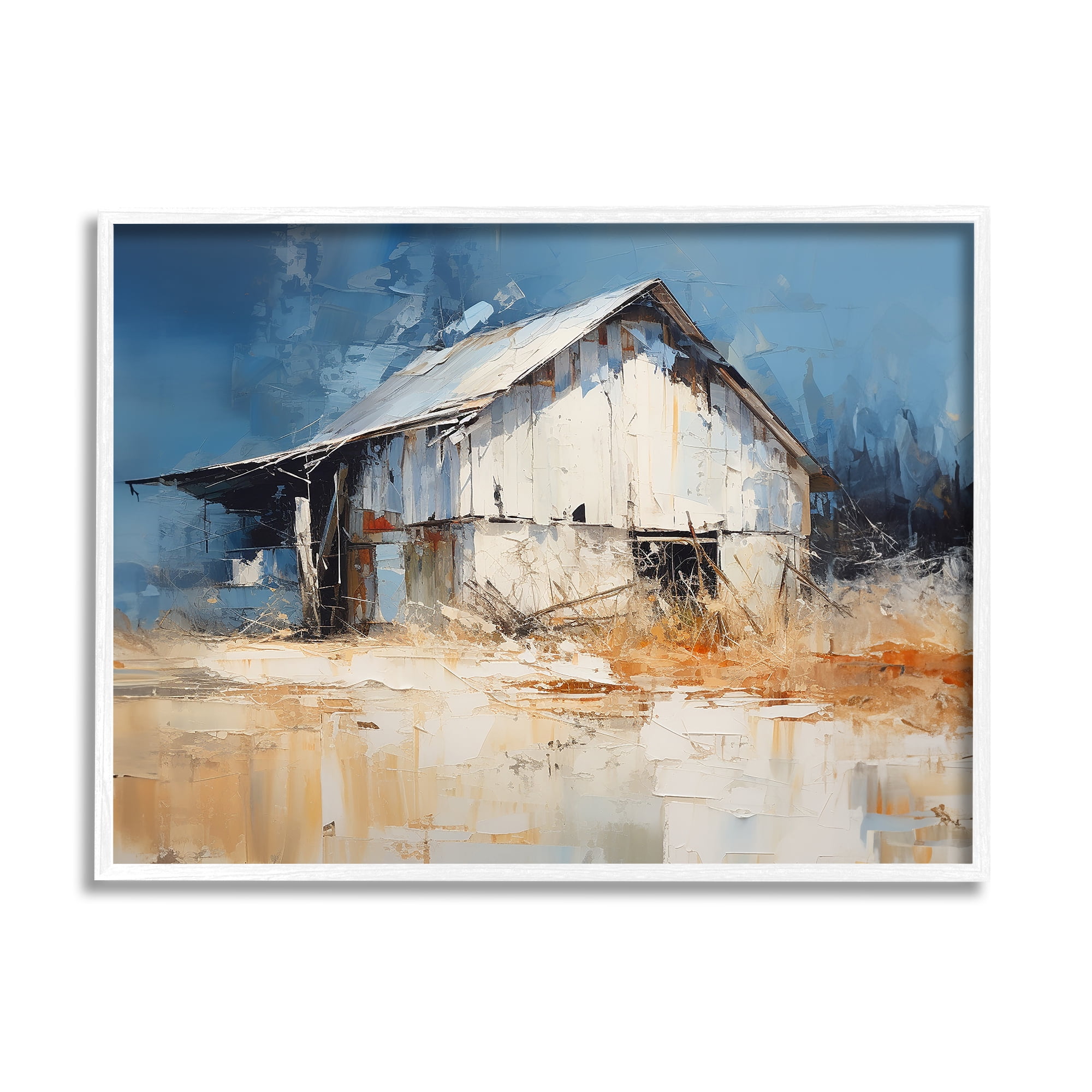 Stupell Industries Abstract Weathered Barn Abstract Painting White Framed Art Print Wall Art, 14 x 11