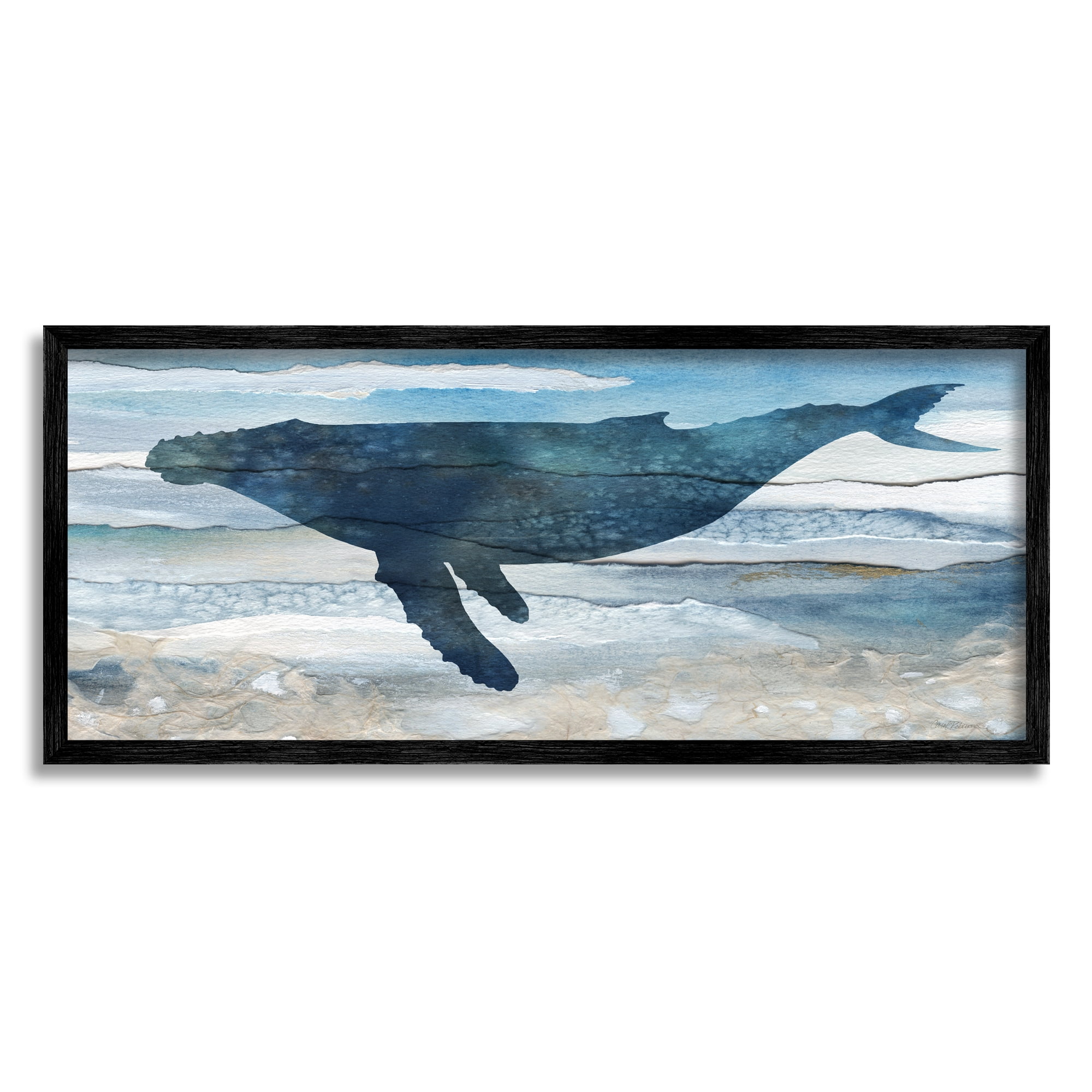 Stupell Industries Abstract Whale Silhouette Animals & Insects Painting Black Framed Art Print Wall Art, 30 x 13