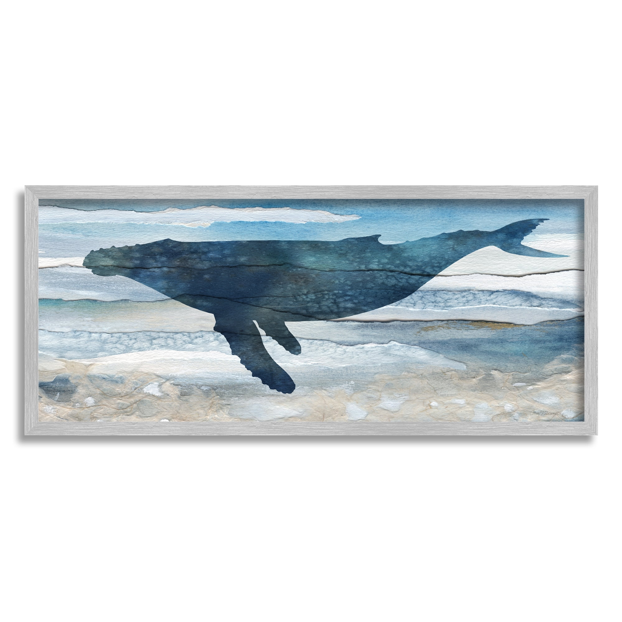 Stupell Industries Abstract Whale Silhouette Animals & Insects Painting Gray Framed Art Print Wall Art, 30 x 13