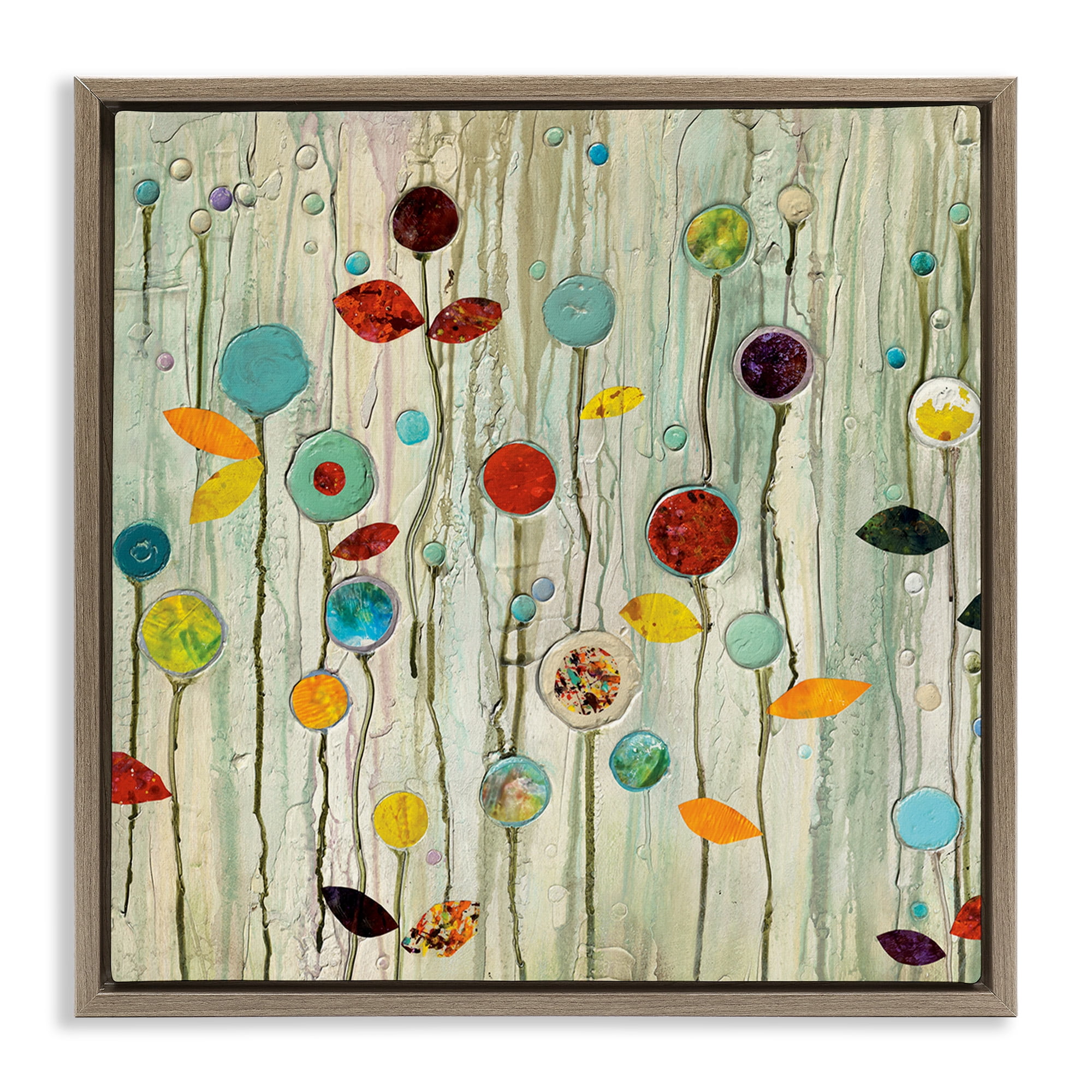 Stupell Industries Abstract Whimsical Floral Scene Botanical & Floral Painting Brown Floater Framed Canvas Art Print Wall Art, 25 x 25