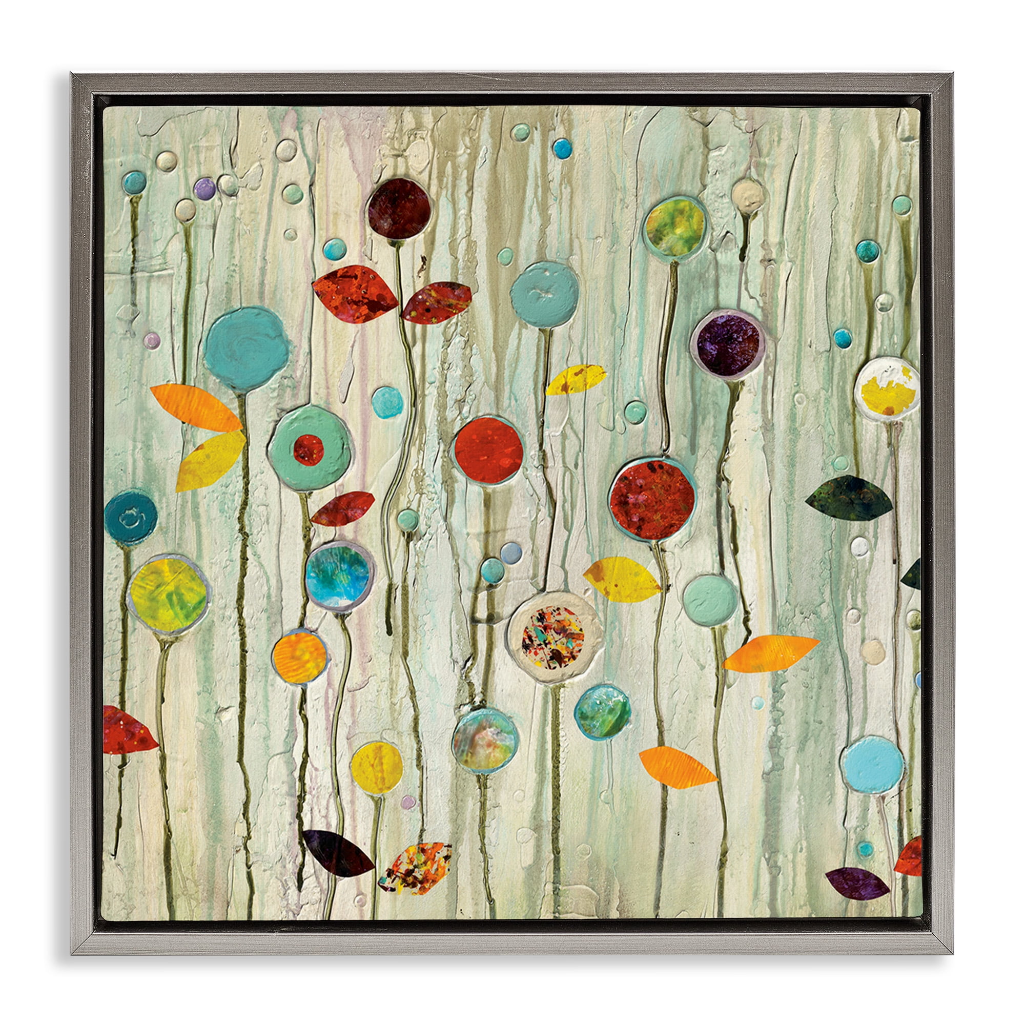 Stupell Industries Abstract Whimsical Floral Scene Botanical & Floral Painting Gray Floater Framed Canvas Art Print Wall Art, 25 x 25