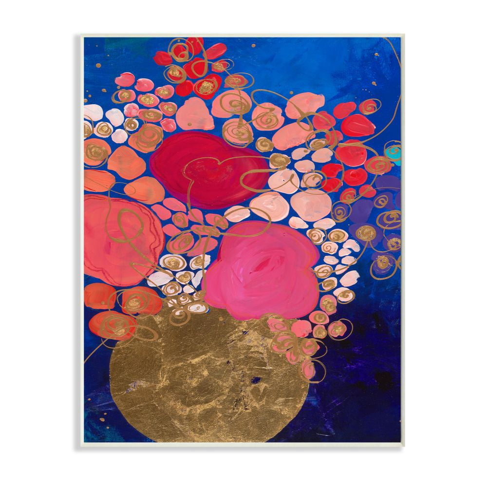 Stupell Industries Abstract Whimsical Flower Vase Blue Pink Gold Designed by Third and Wall