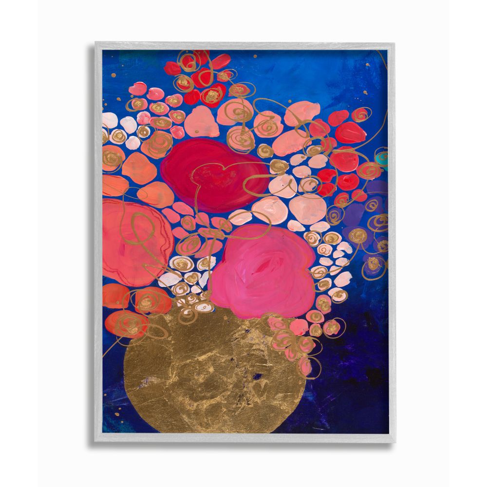 Stupell Industries Abstract Whimsical Flower Vase Blue Pink Gold Designed by Third and Wall