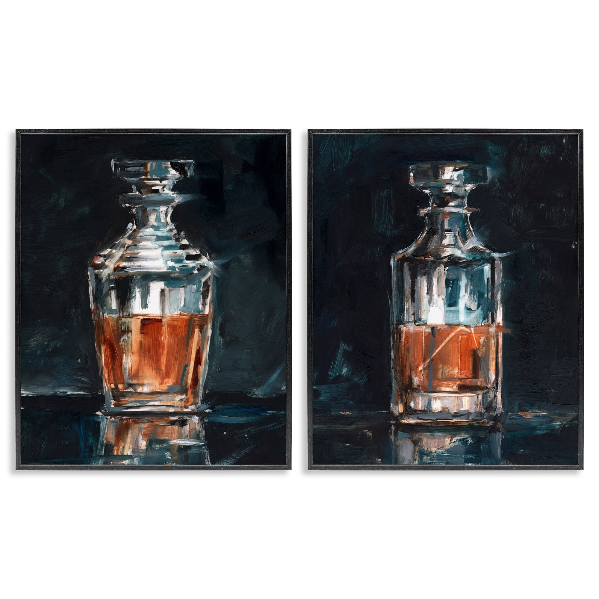 Stupell Industries Abstract Whiskey Decanters Food & Beverage Painting Black Framed Art Print Wall Art, 11 x 14, Set of 2