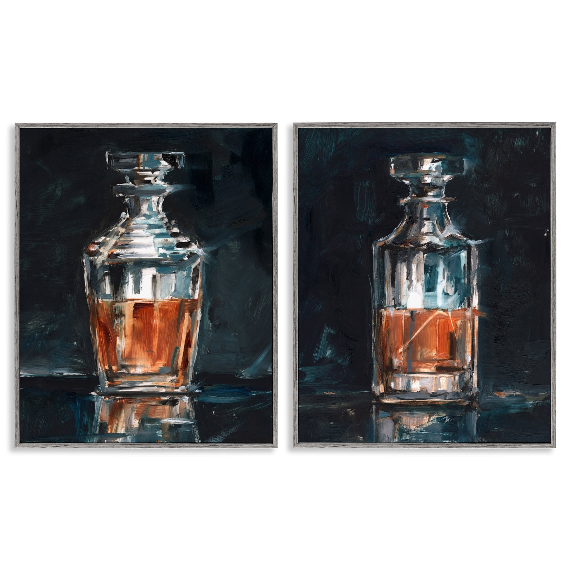 Stupell Industries Abstract Whiskey Decanters Food & Beverage Painting Gray Framed Art Print Wall Art, 24 x 30, Set of 2